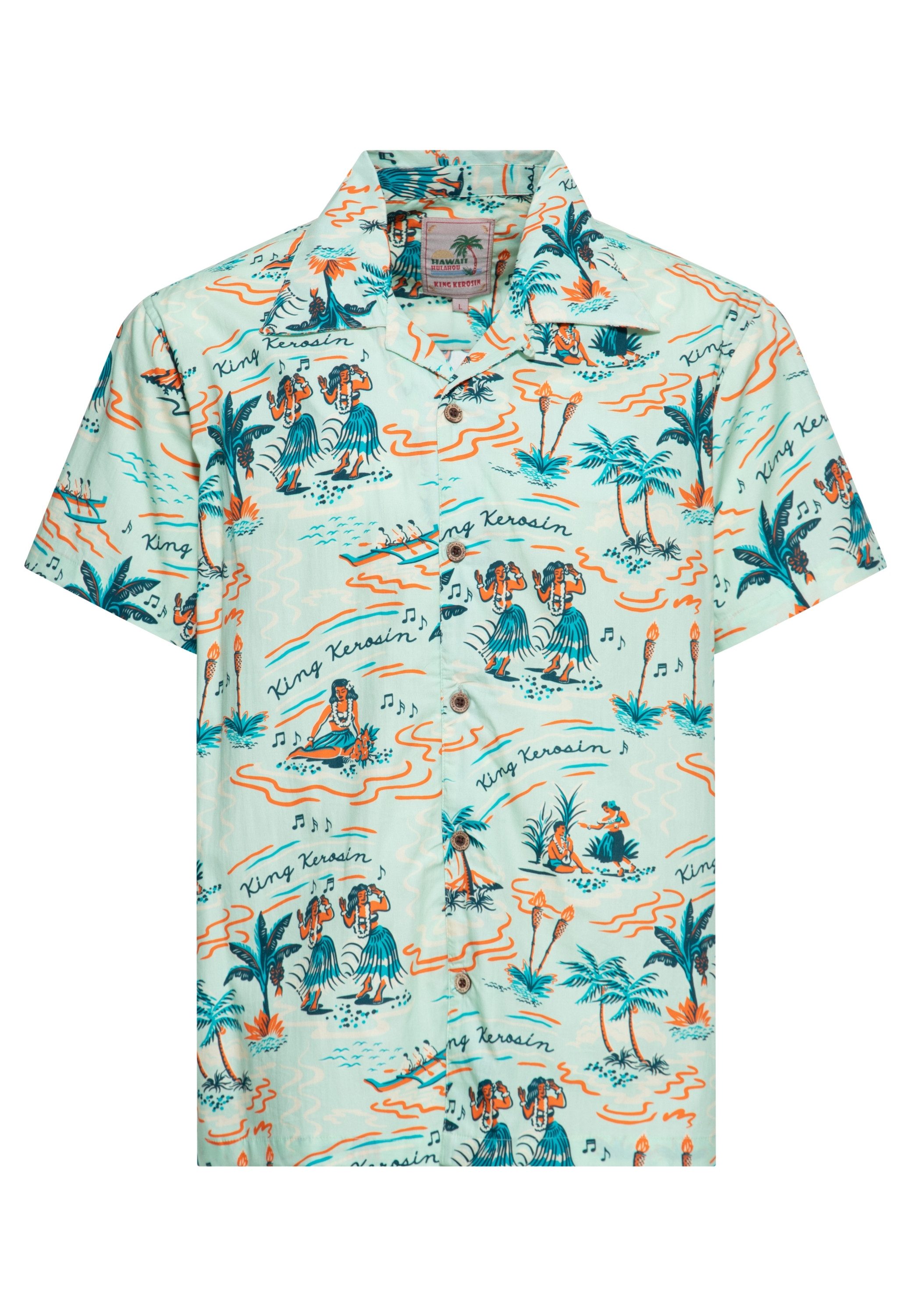 KingKerosin Kurzarmhemd Hula Hawaii mit hawaiianischem Artwork-Print