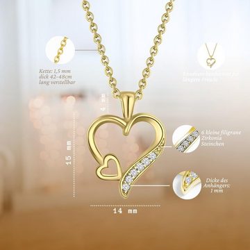 LOVENEST Herzkette Halskette Damen Gold vergoldet Ich liebe Dich Herz-Anhänger (Goldkette Anhänger Geschenke für Frauen Valentinstag Frau Freundin, Geschenkset Damenkette Weihnachten Set), Sie Geburtstag Hochzeitstag Liebesbeweis Liebesgeschenk Herz Schmuck