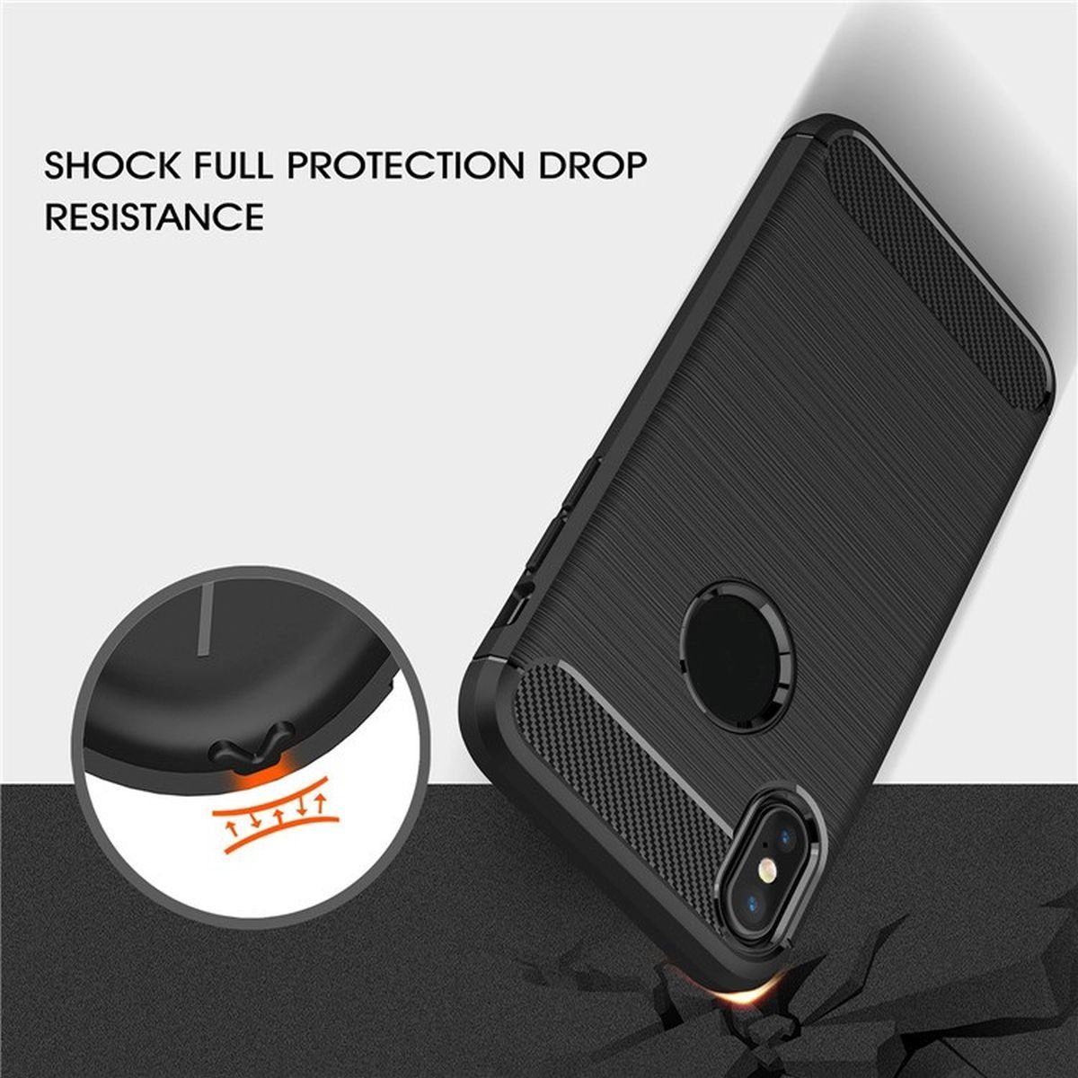CoverKingz Handyhülle Hülle für Apple iPhone Xs / iPhone X Handyhülle Case Cover schwarz, Carbon Look