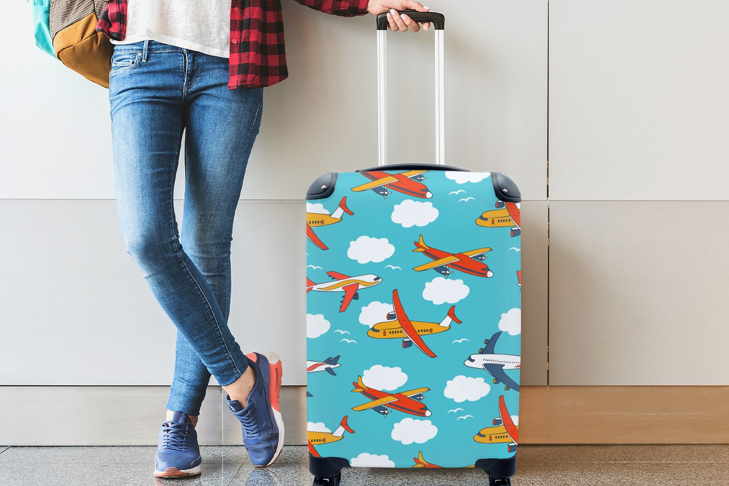 MuchoWow Kinder, Junge Flugzeug Handgepäckkoffer Wolke Reisekoffer - Ferien, Kind für - - Handgepäck - - 4 Trolley, Luft Kinder Reisetasche Muster - rollen, mit Rollen, -