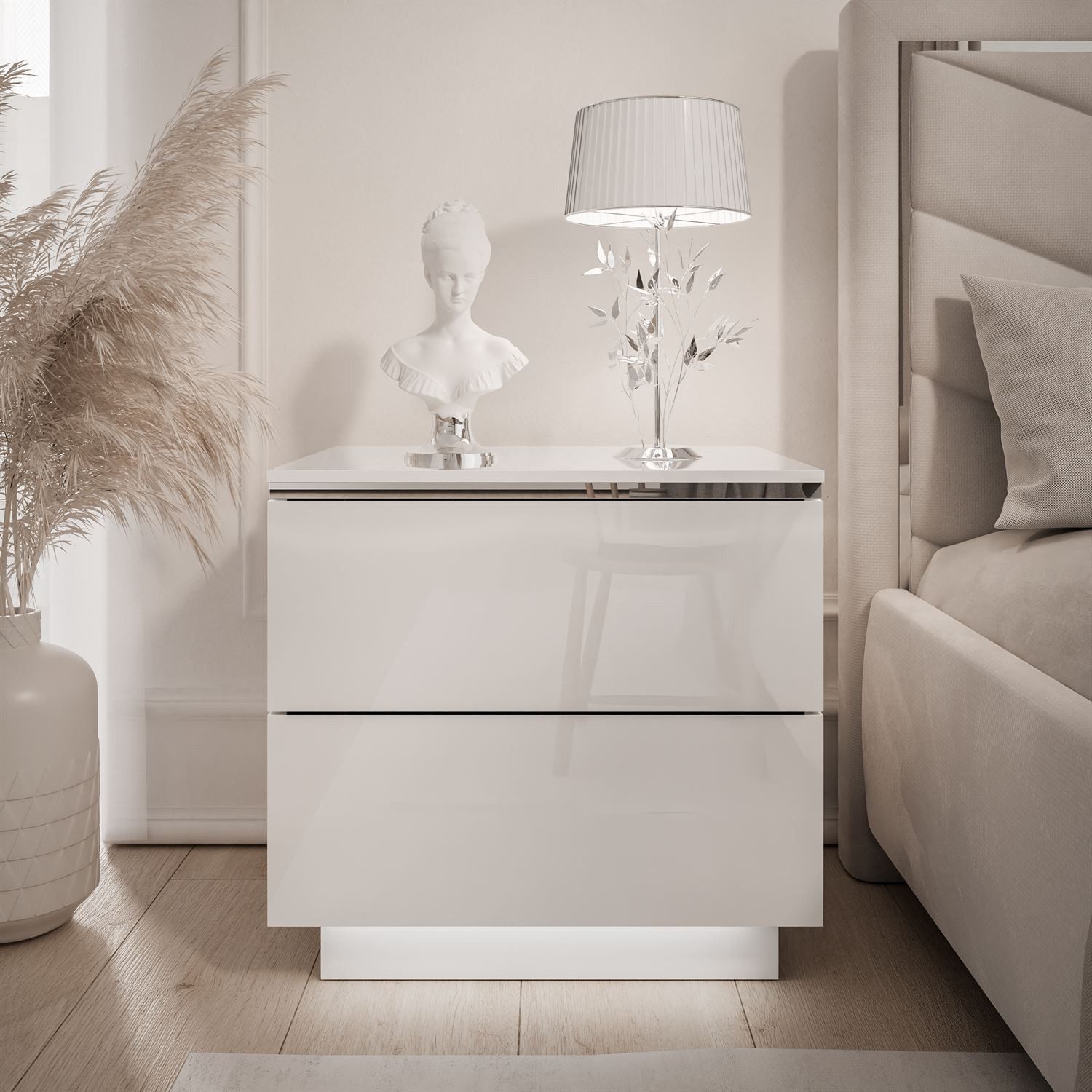 Lookway Nachttisch AURORA II SILVER mit LED‑Beleuchtung (1x Nachttisch), 50x48/53/54x37 cm – Bild 3 von 5
