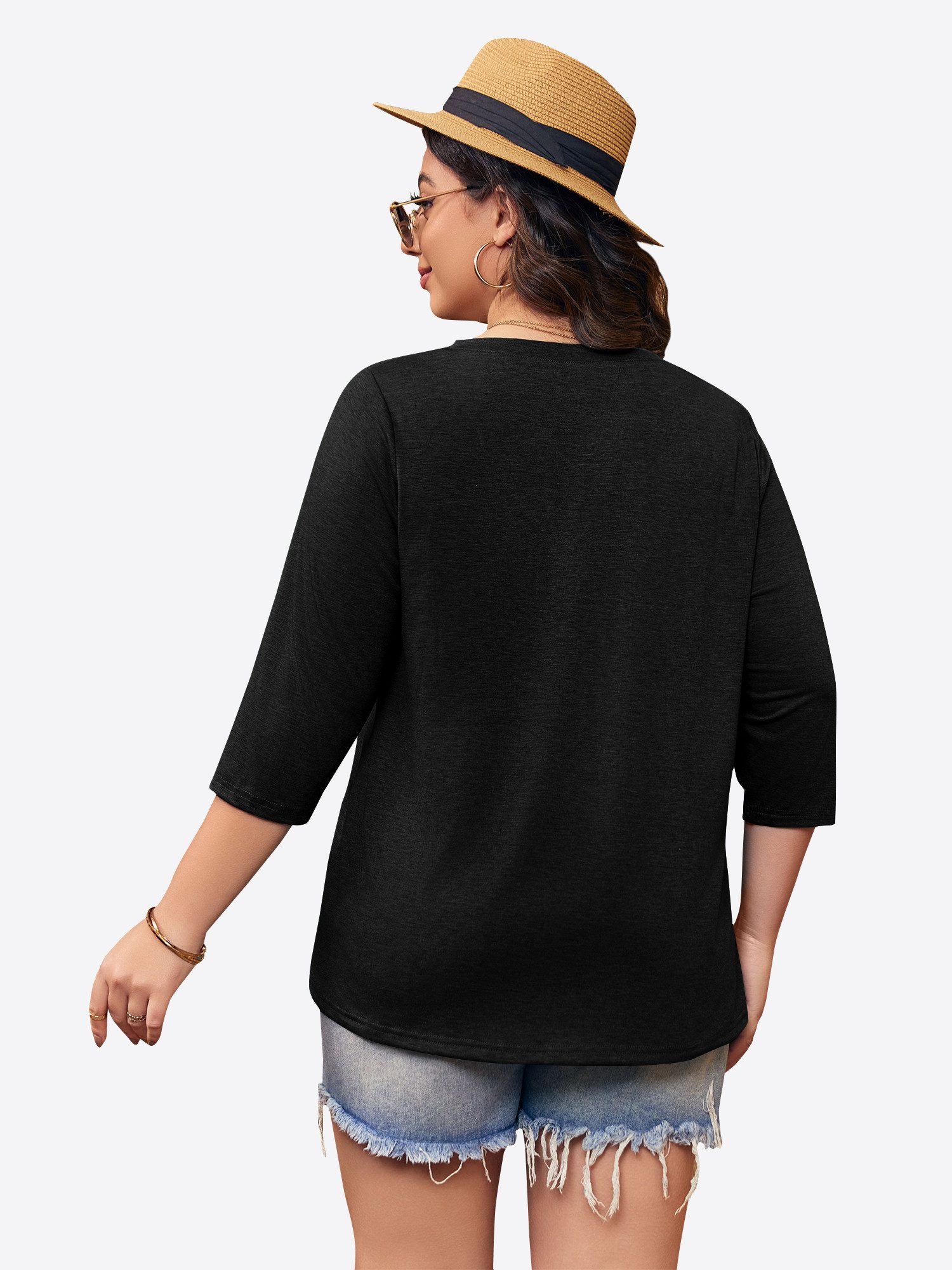 Imily Bela Oversize-Shirt Damen 3/4-Ärmel Henley-Shirt V-Ausschnitt Loose B günstig online kaufen