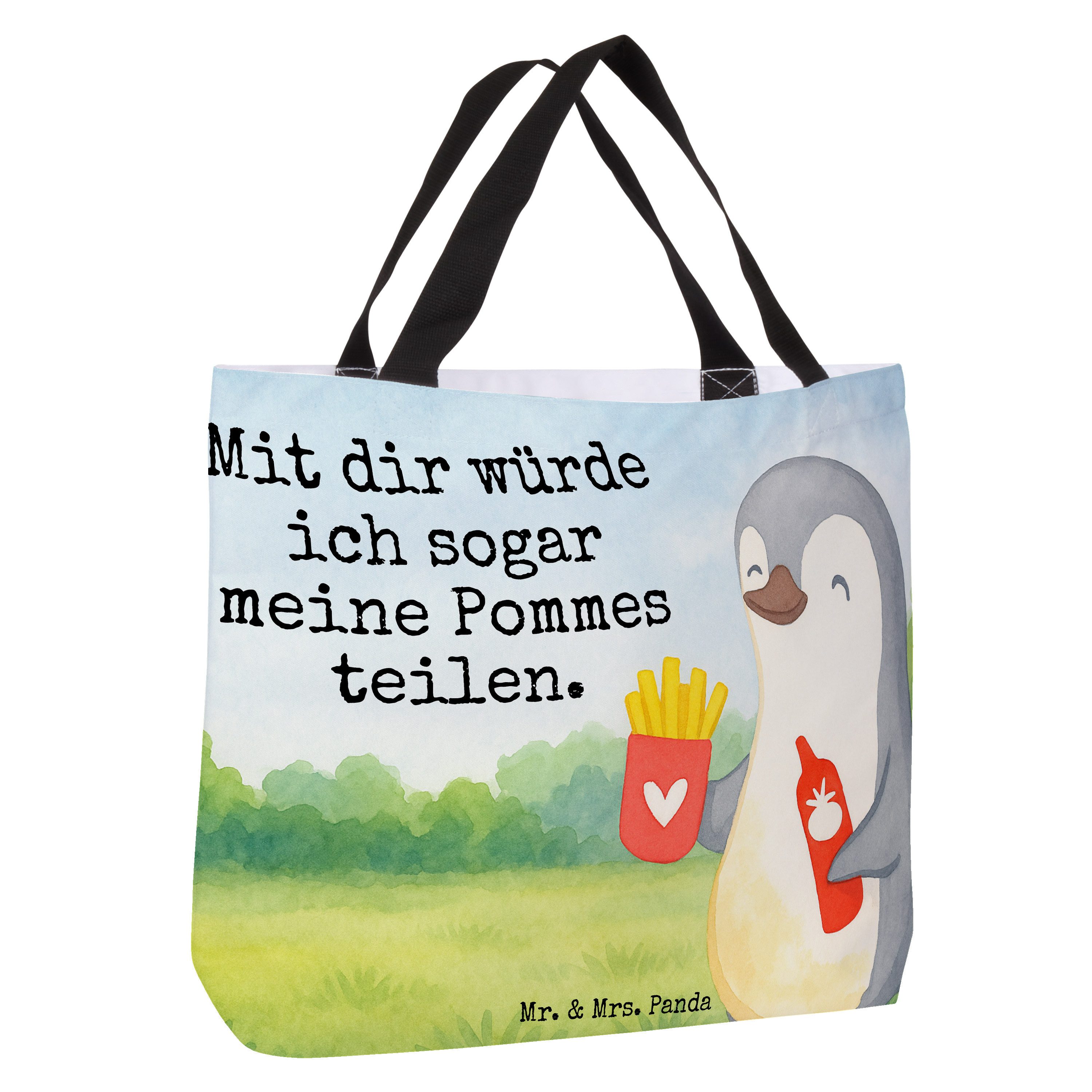Mr. & Mrs. Panda Shopper Pinguin Pommes Design, Tote Bag, Weiß, Valentinstag, Geschenk für Fra (Packung), Geschenk für Frauen Laptoptasche Reisetasche