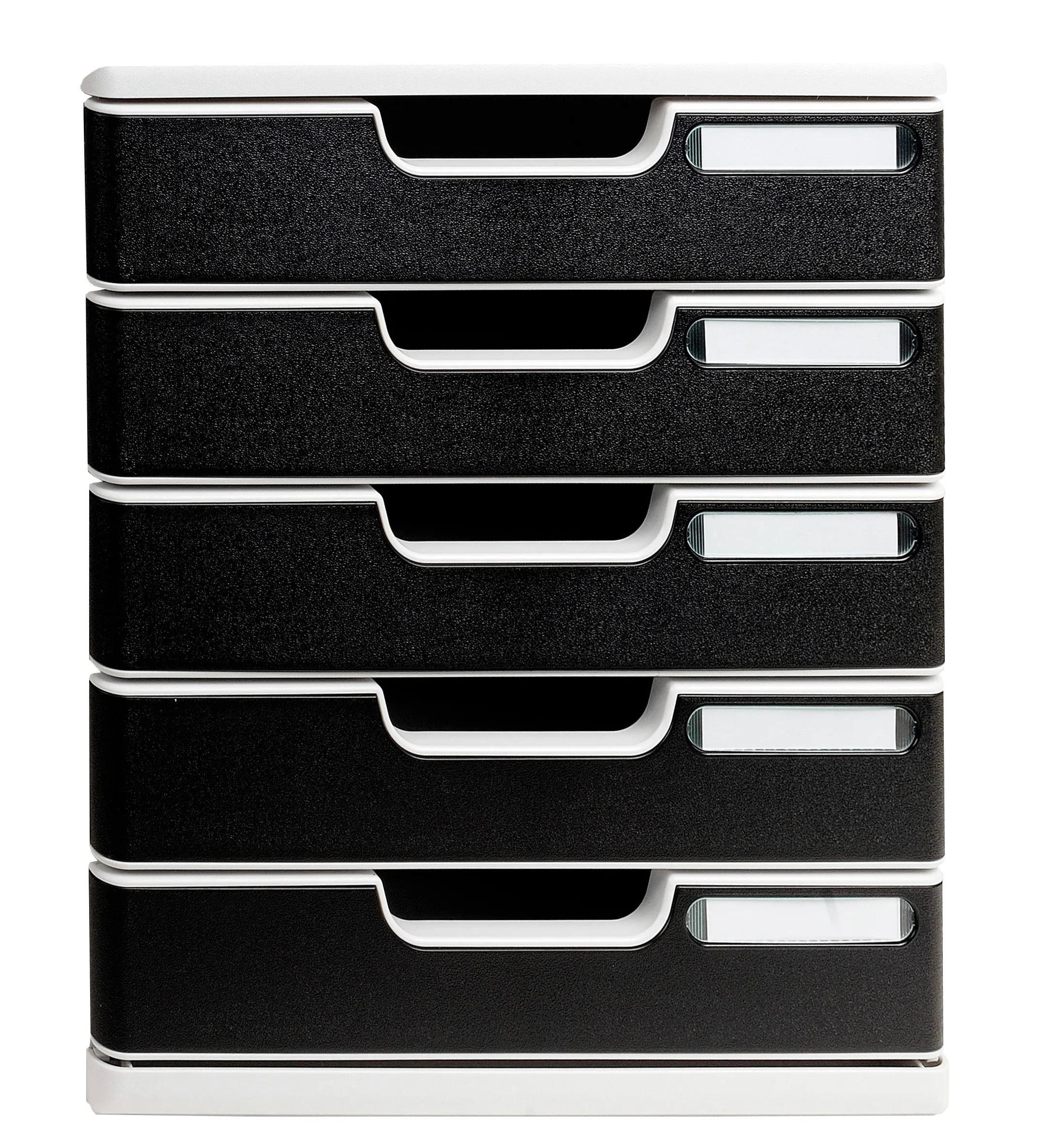 EXACOMPTA Schubladenbox Modulo A4, 5 geschlossene Schubladen, Office - Schwarz - 301014D, Boxen modulierbar