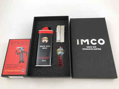 IMCO Feuerzeug Super Triplex mit Logo Chrome Oil Nickel Feuerzeug Geschenk Set, inkl. Benzin und Feuersteine in schöner Geschenkbox