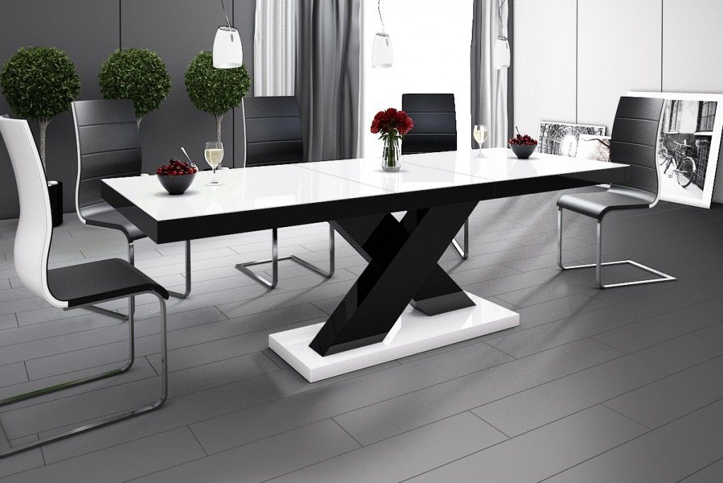 designimpex Esstisch Design Tisch HE-888 Weiß / Schwarz Hochglanz ausziehbar 160 bis 210 cm Weiß Hochglanz / Schwarz Hochglanz | Esstische