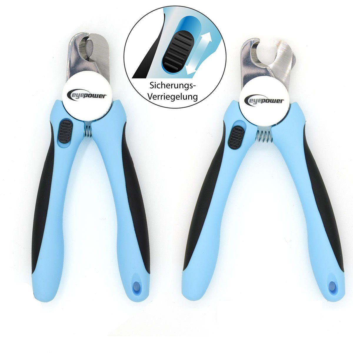 eyepower Krallenschneider für Hunde Katzen Kleintiere mit Edelstahlklingen pfotensicher, Tier Krallenzange mit Abstandhalter Nagelfeile & Sicherheitsverschluss