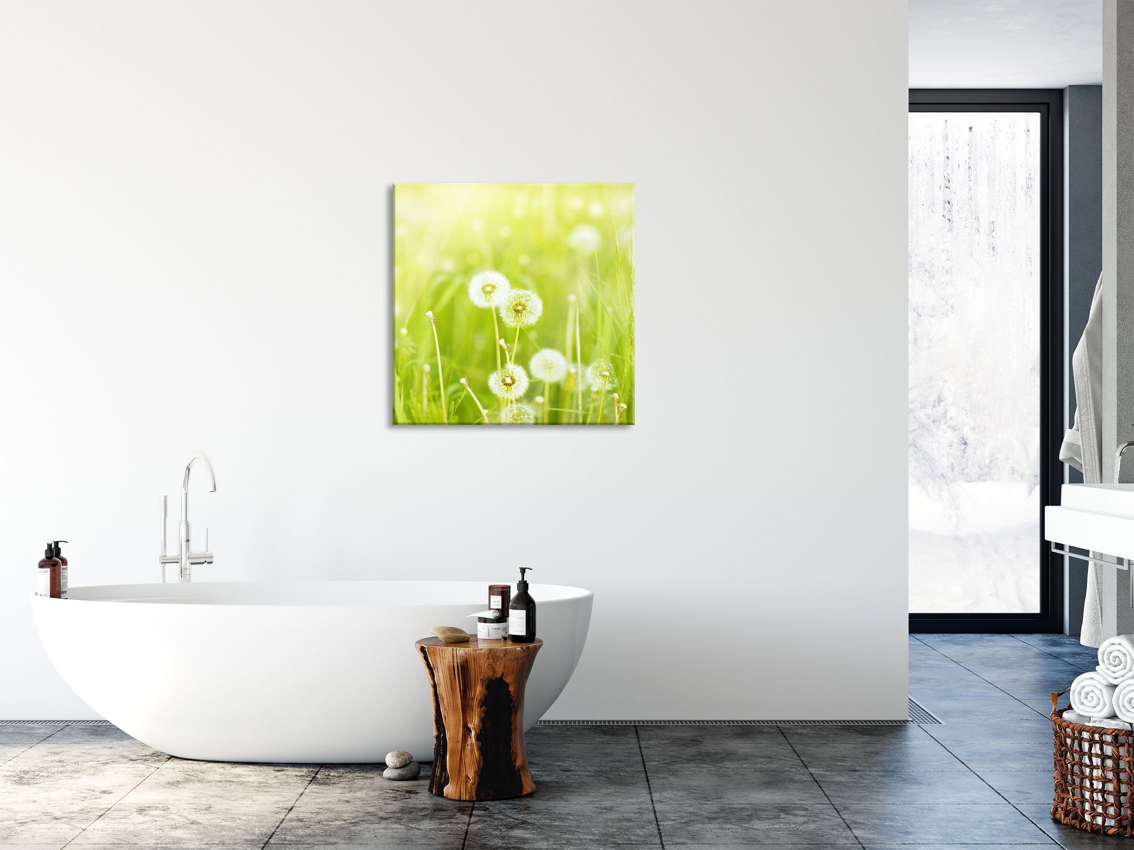 Abstandshalter Pusteblumen Frühlingswiese, inkl. Aufhängungen St), aus Pusteblumen und Glasbild auf Pixxprint Glasbild (1 Echtglas, auf Frühlingswiese