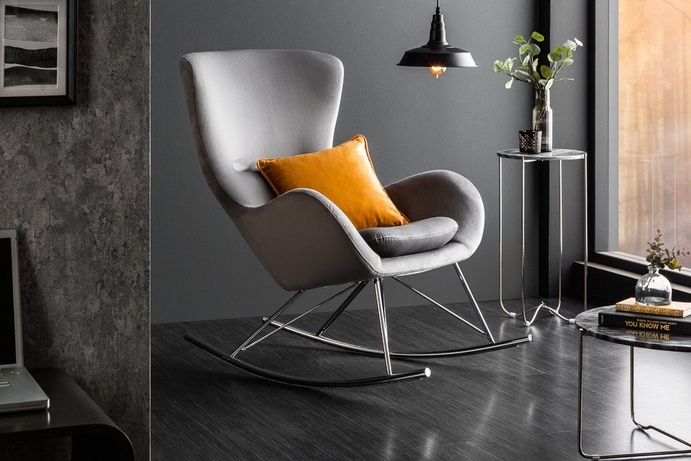 riess-ambiente Schaukelstuhl SCANDINAVIA SWING grau / silber (Einzelartikel, 1 St), Wohnzimmer · Samt · Metall · mit Armlehne · wippbar · Modern Design grau | silberfarben