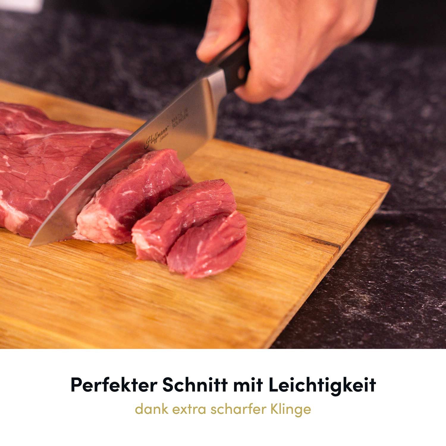 Hoffmann Germany Kochmesser Chefmesser klein handgeschmiedet Solingen 16 cm – rostfrei, X50CrMoV15, 58 HRC, Glatter Schliff, POM-Griff, Solingen