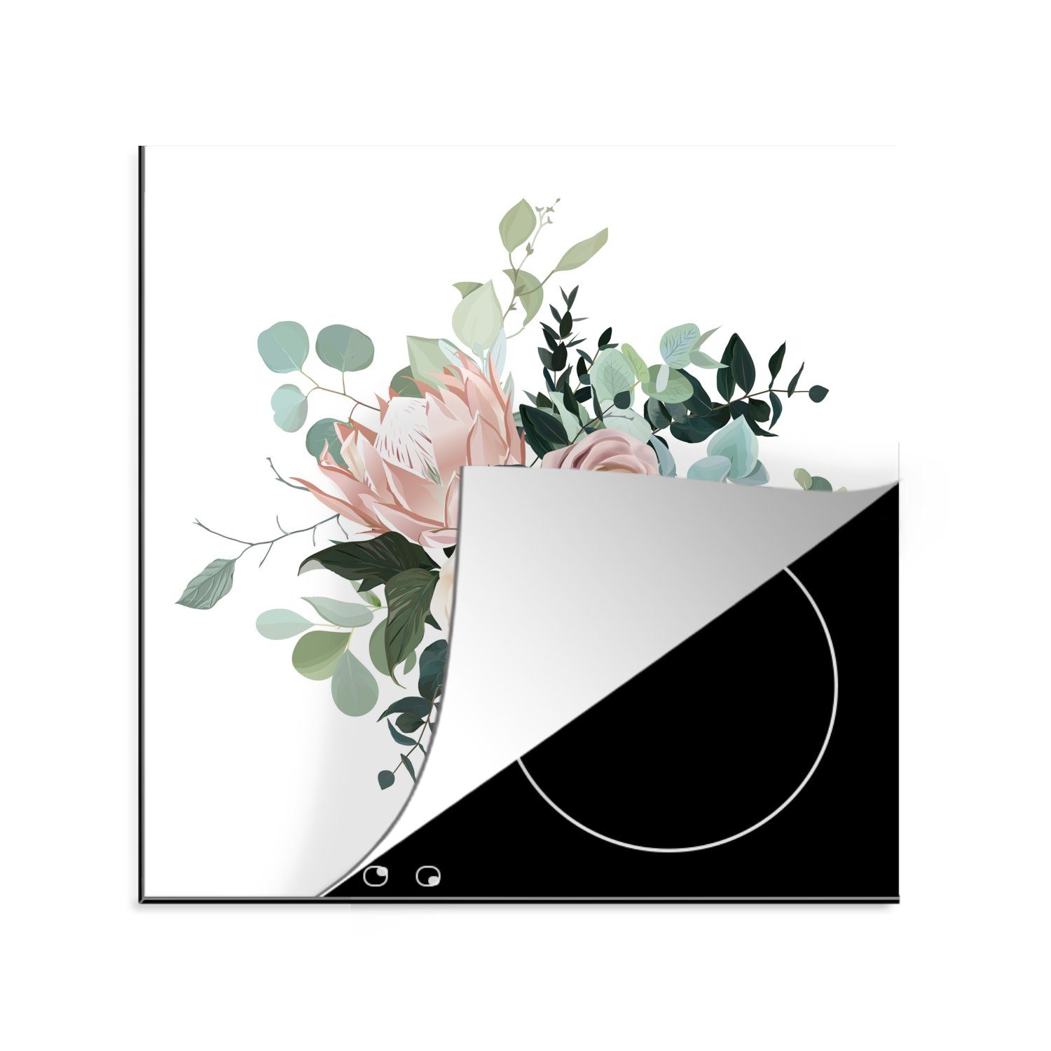 MuchoWow Herdblende-/Abdeckplatte Blumen - Rosen - Pfingstrose, Vinyl, (1 tlg), 78x78 cm, Ceranfeldabdeckung, Arbeitsplatte für küche