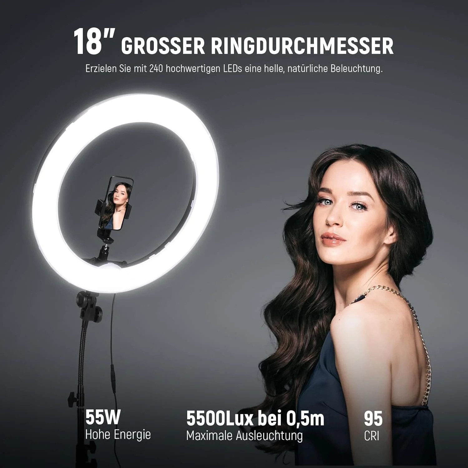 Neewer Videoleuchte Neewer Ringlicht RL-18 LED-Leuchte, Bi-Color LED Ringlicht mit 18 Zoll Durchmesser