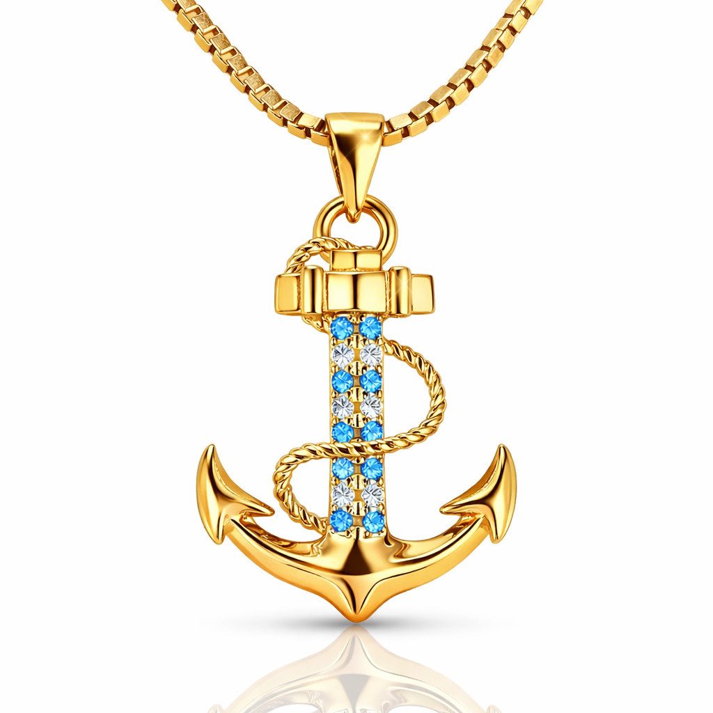 PAVELS Kette mit Anhänger PAVELS Halskette mit Anker – 925er Silber, vergoldet – Symbolschmuck, Schöne Halskette passend zu Jeans, Kleid, Shirt und Sneaker!