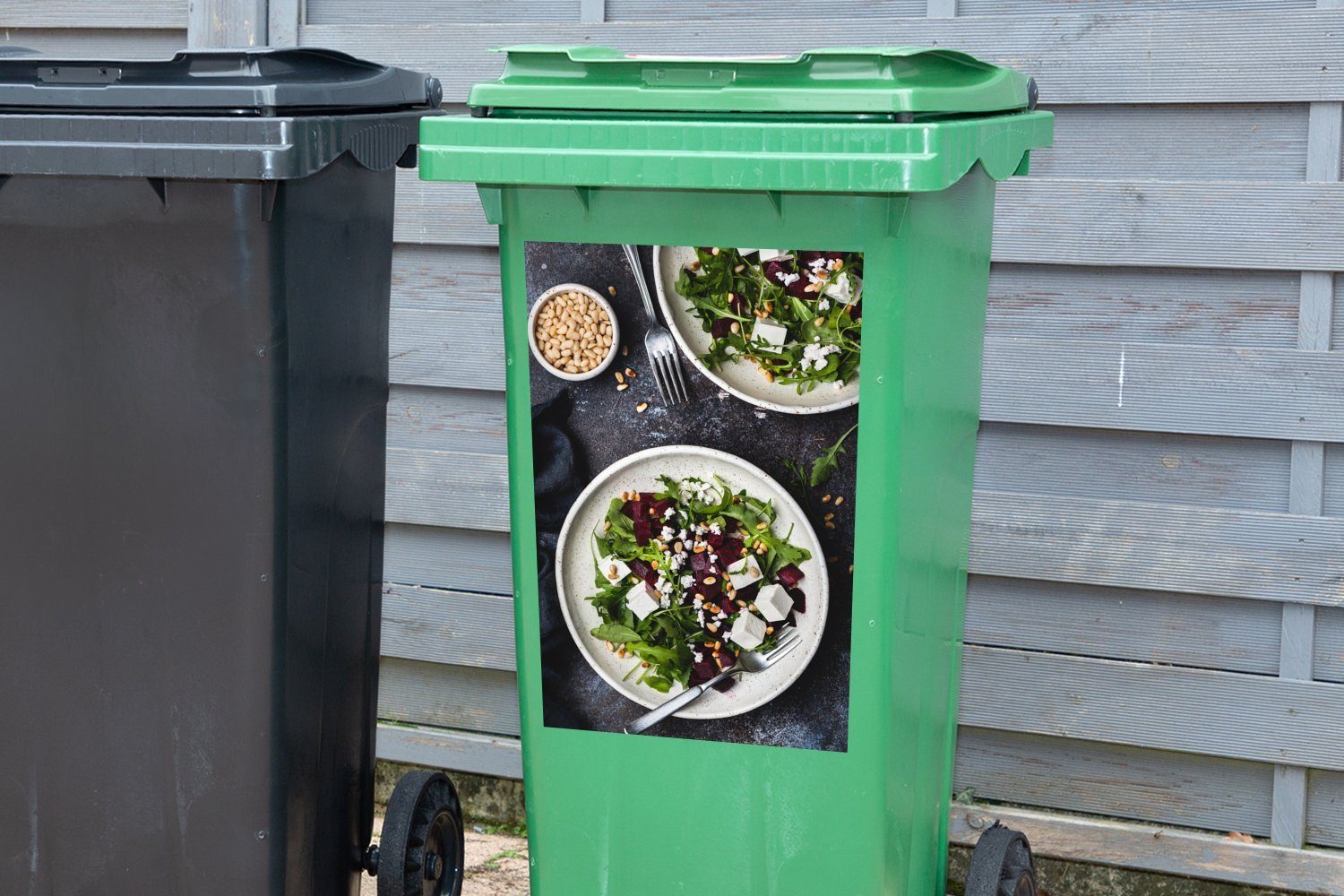 Mülleimer-aufkleber, MuchoWow St), Feta-Käse Sticker, mit Abfalbehälter Container, Wandsticker Salat Mülltonne, (1
