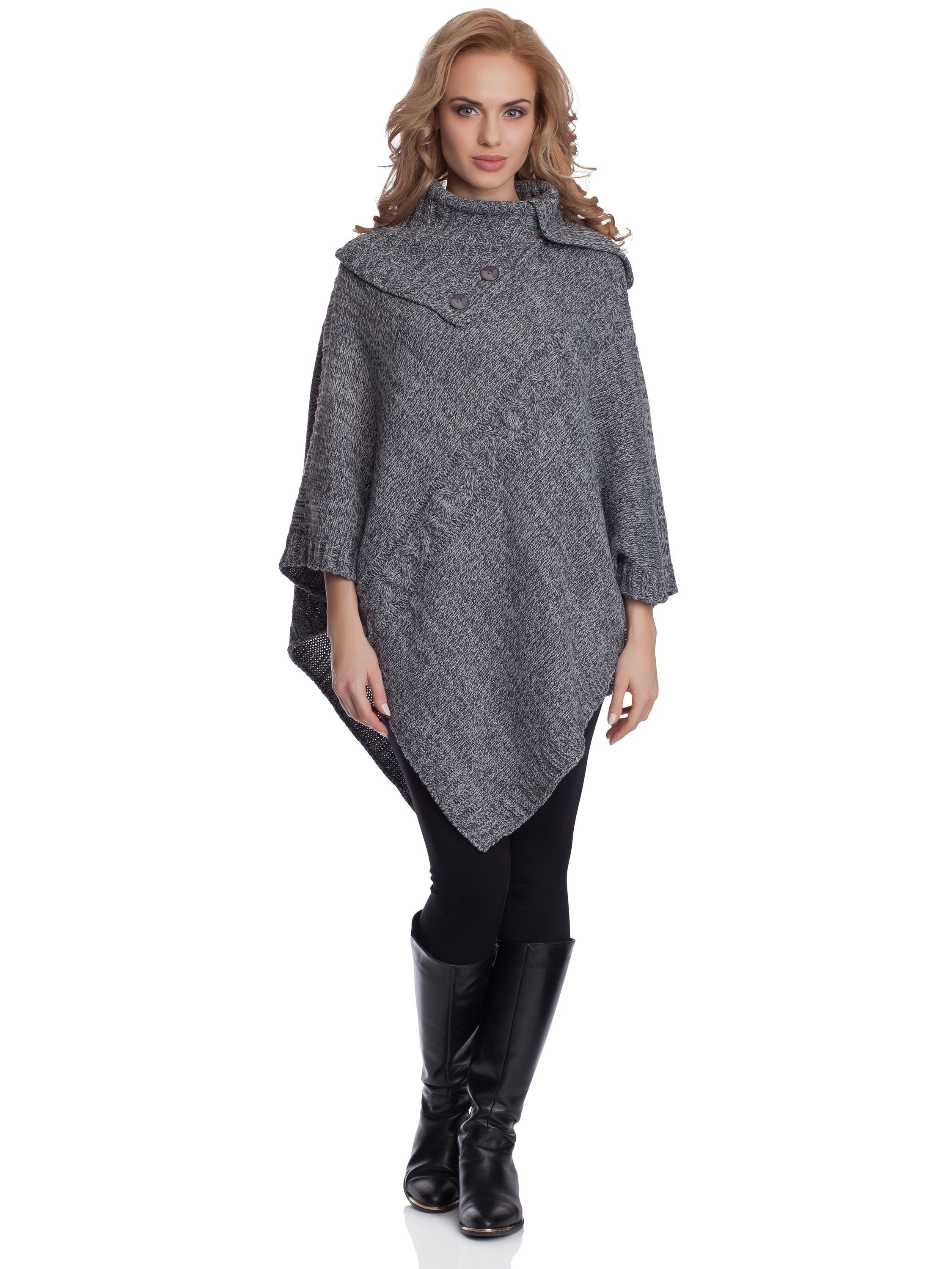 Style Poncho Merry Strickponcho Graumelange Damen 2V3T1