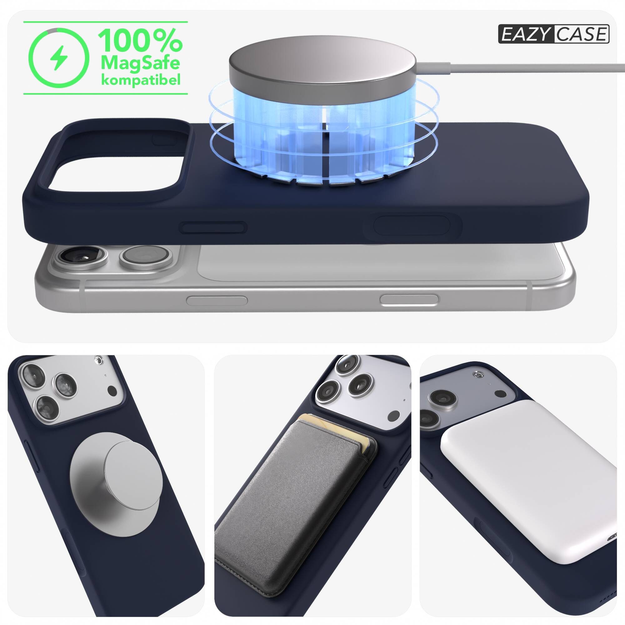 EAZY CASE Handyhülle für Apple iPhone 17 Pro Max Hülle Silikon 6,9 Zoll, Bumper Case MagSafe Matt Slimcover Silikonschutzhülle elastisch Blau – Bild 5 von 5