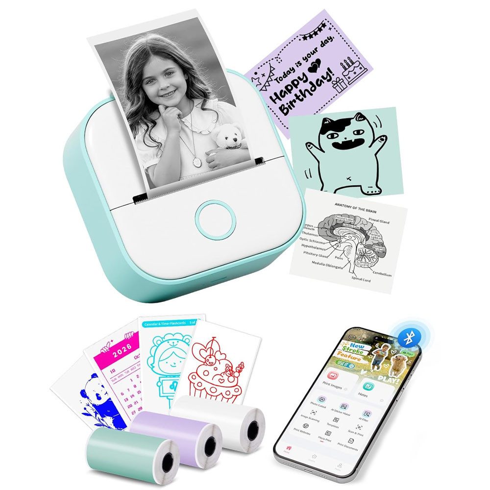 AFKSMILE Mini Drucker, Tragbarer Mini Thermodrucker, Bluetooth Etikettendrucker Etikettendrucker