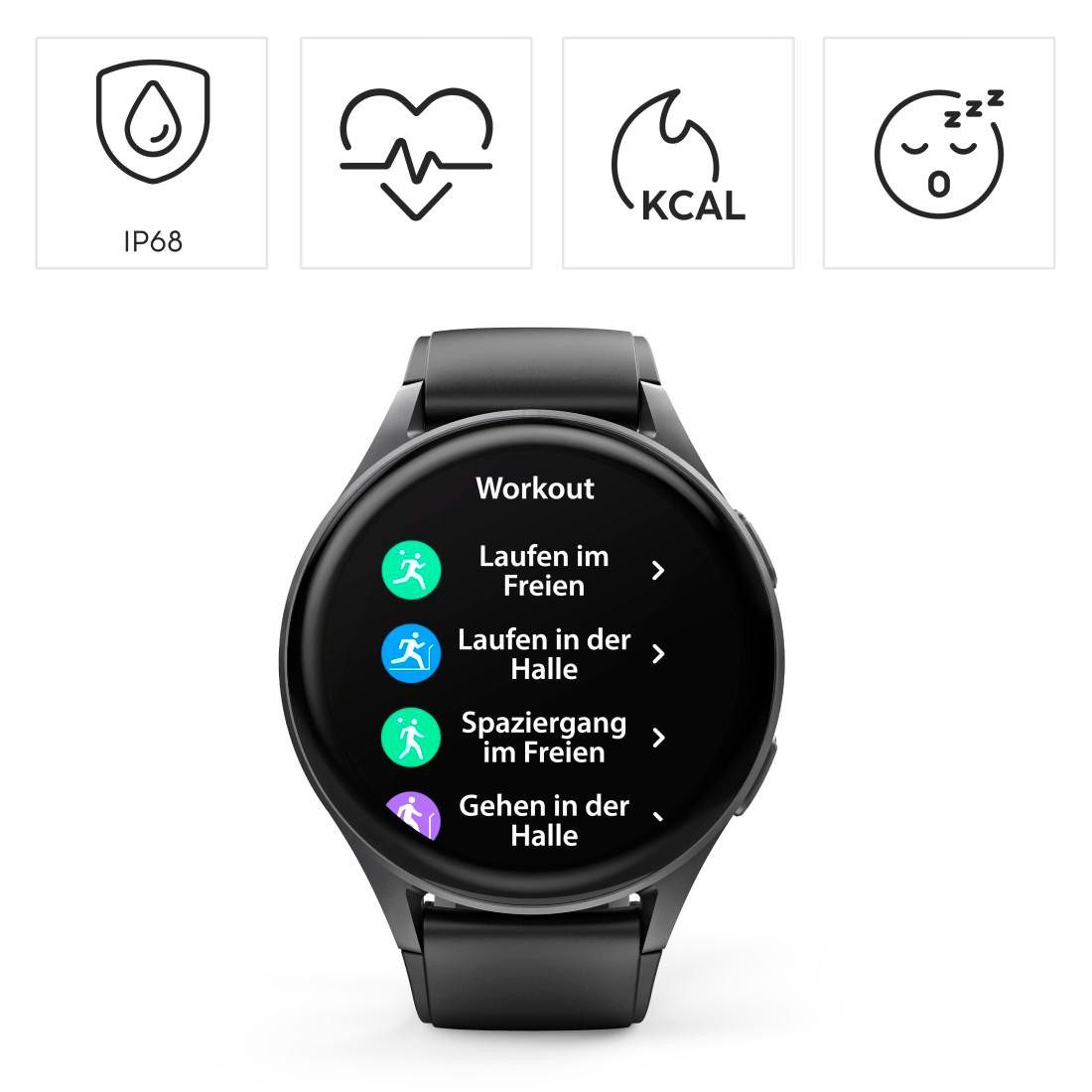 Hama Smartwatch 8900 (Telefonfunktion, GPS, wasserdicht IP68, Herzfrequenz) Smartwatch (3,63 cm/1,43 Zoll) grau|schwarz