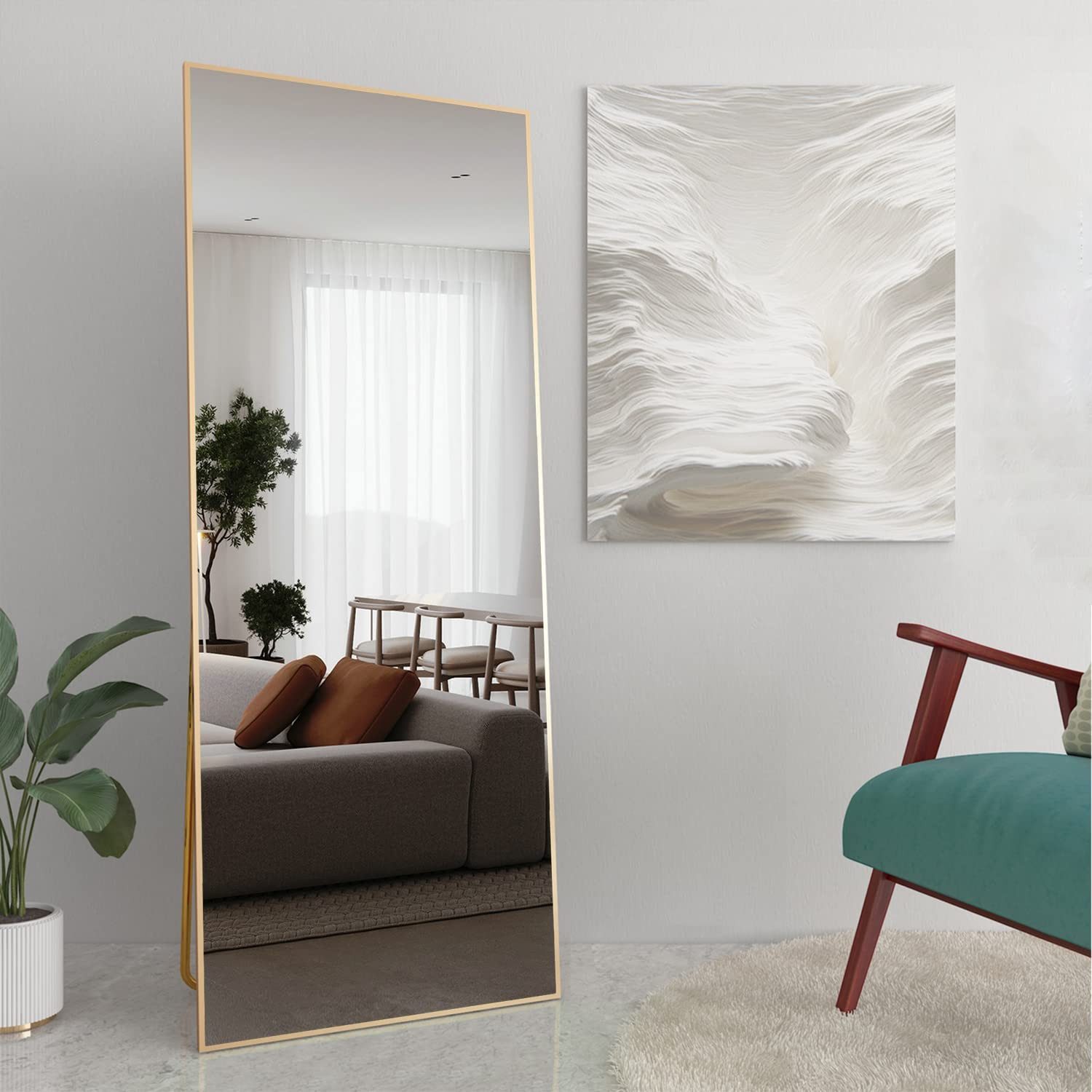 CASSILANDO Ganzkörperspiegel Rechteckspiegel mit Ständer, stehend oder wandmontiert, 165*59cm Aluminiumlegierung dünnen Rahmen, gehärtetes Glas