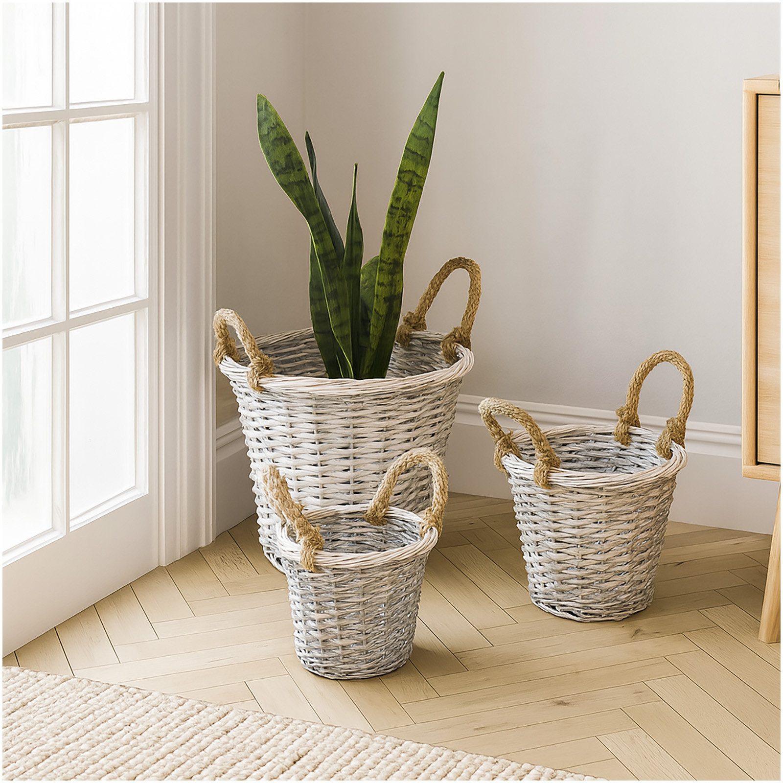 HTI-Living Blumentopf 3er Set Pflanzkörbe aus Weide mit Juteseil (Set, 3 St., 3 Blumentöpfe in versch. Größen), Pflanzgefäße Blumentöpfe