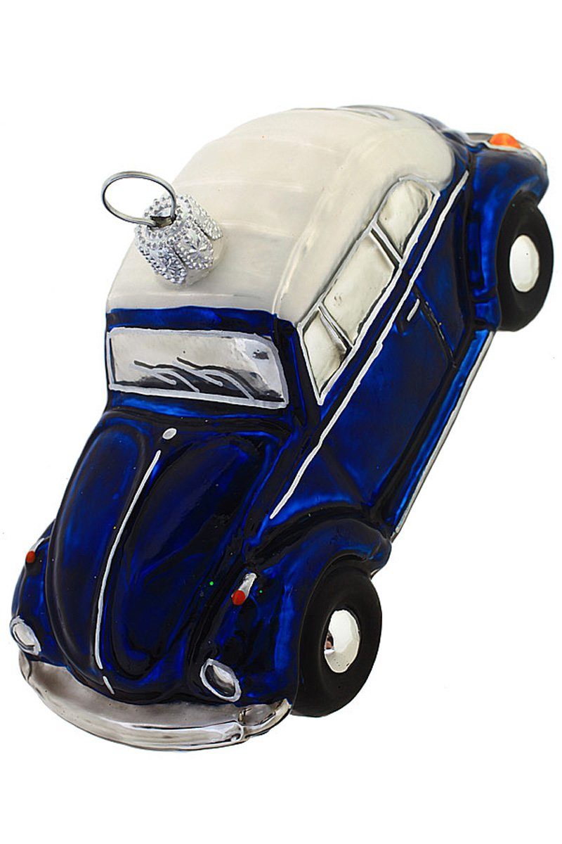 weiß, handdekoriert Käfer Weihnachtskontor mundgeblasen Christbaumschmuck blau - VW - Hamburger Cabrio Dekohänger