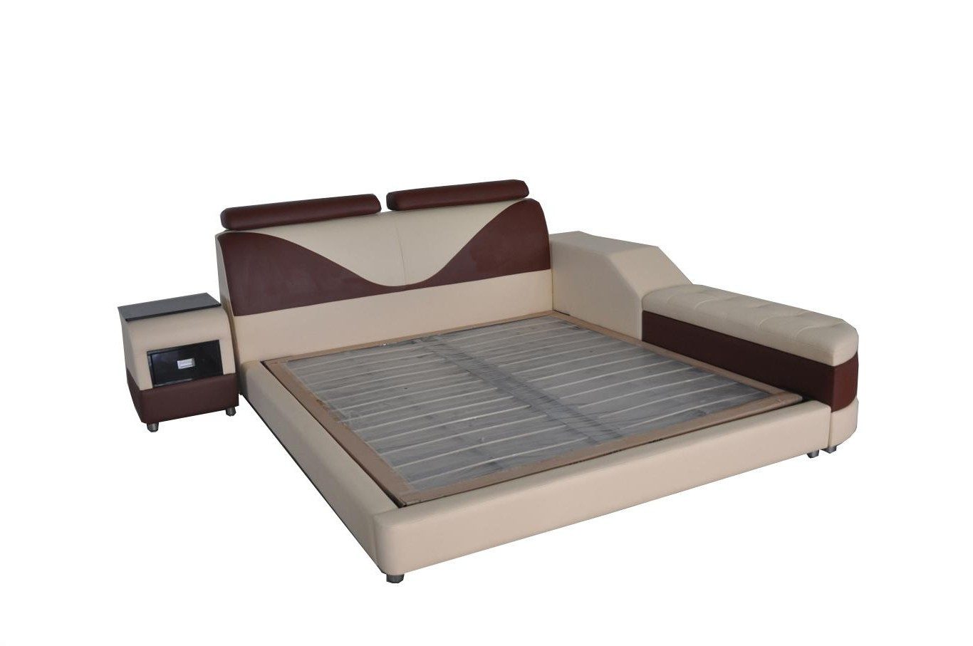 JVmoebel Polsterbett Luxus Polsterbett aus Leder mit USB-Anschlüssen und Beleuchtung (Bett + 1x Nachttisch "LB8817), Made in Europa