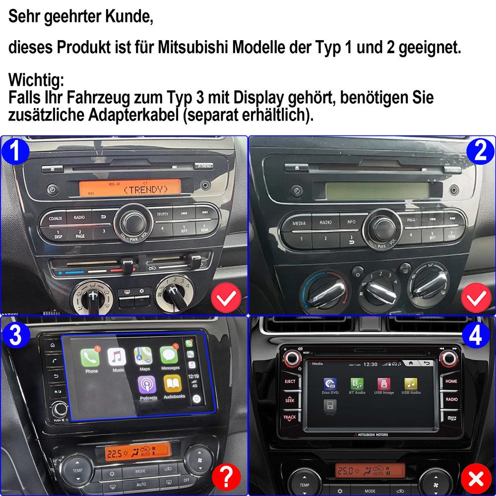 ESSGOO Für Mitsubishi Mirage Space Star Dodge Attitude Autoradio Autoradio (RDS, Digitalradio (DAB), FM, AM, Apple Carplay Android Auto GPS Navi WIFI BT)