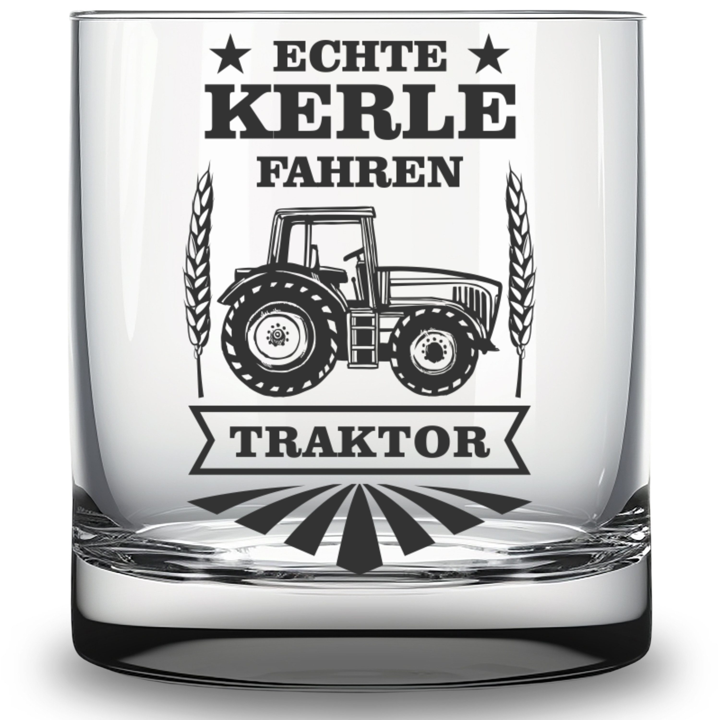 Lasernauten Whiskyglas Glas mit Spruch "Echte Kerle fahren Traktor" Geschenk Bauer Landwirt, mit Gravur