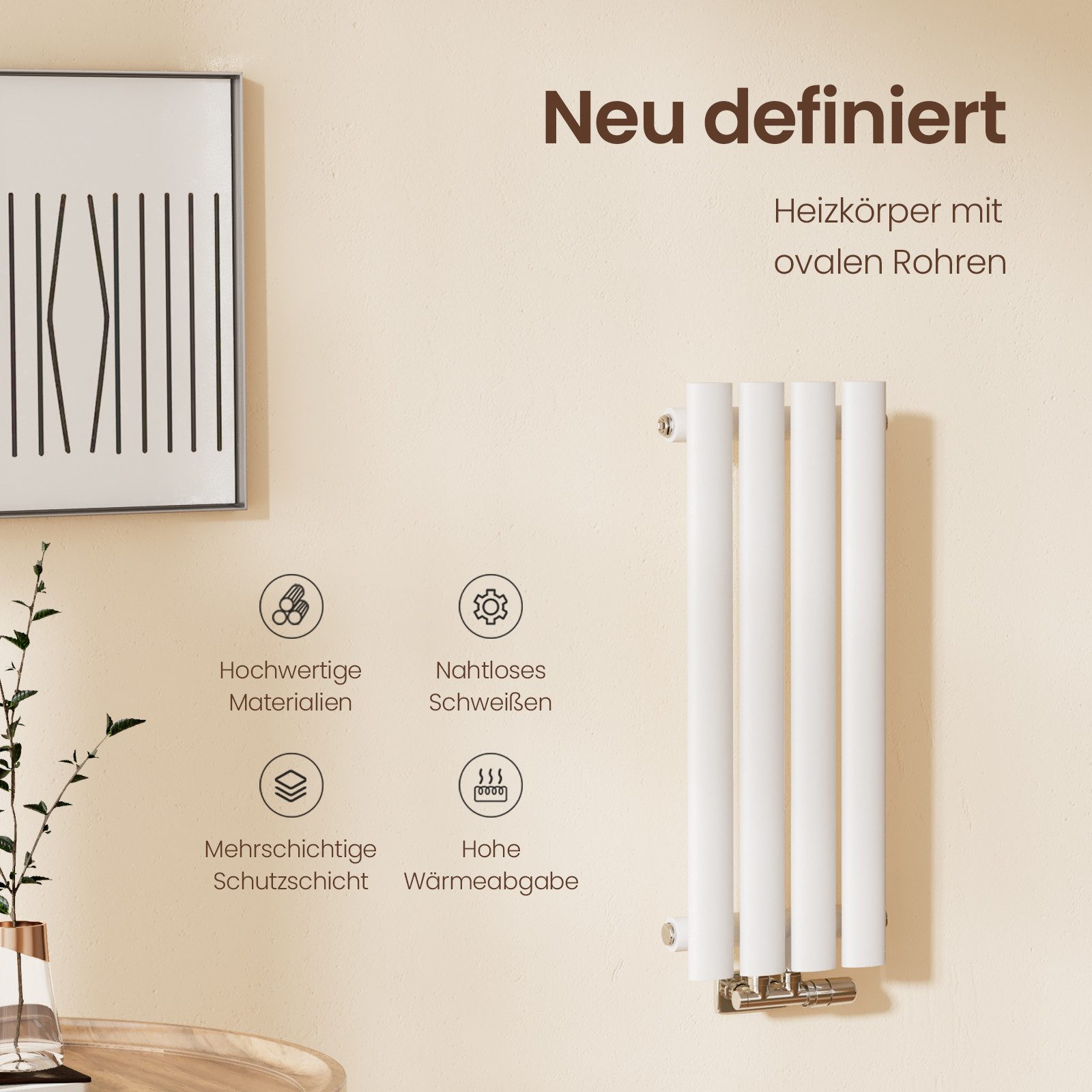 EMKE Designheizkörper Oval Paneelheizkörper Schwarz/Weiß Breite: 24cm, Höhe günstig online kaufen