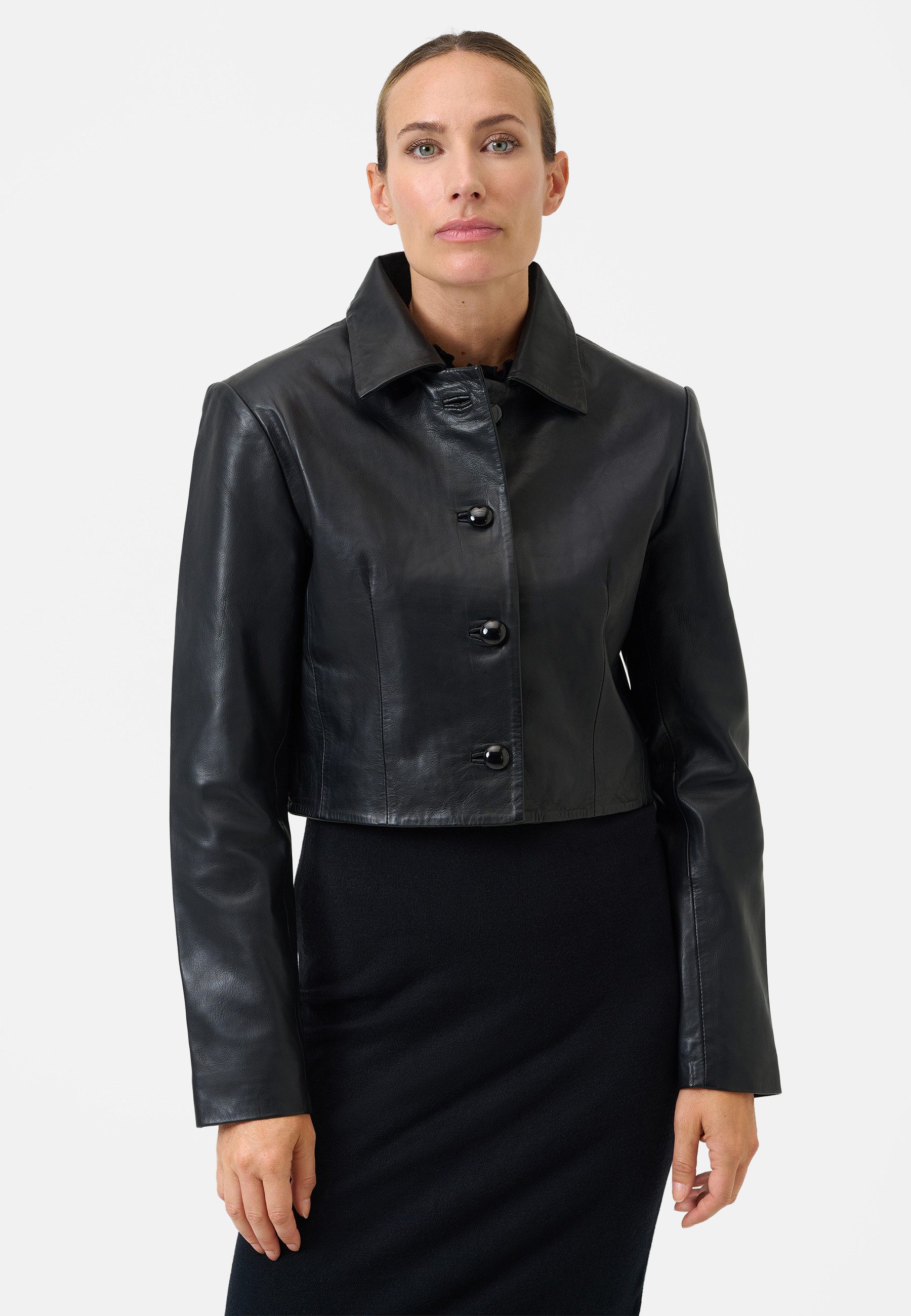 RICANO Bolerojacke Yolanda Lederjacke im Bolero-Stil mit Knopfleiste
