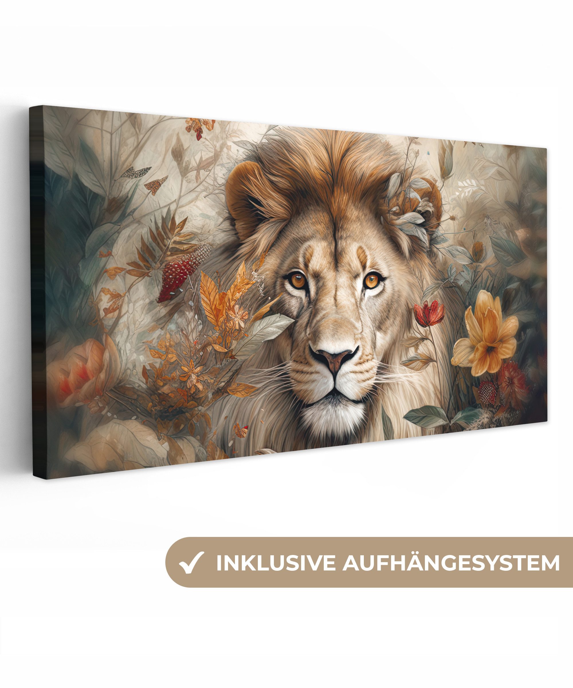OneMillionCanvasses® Leinwandbild Panorama Löwe - Wildtiere günstig online kaufen