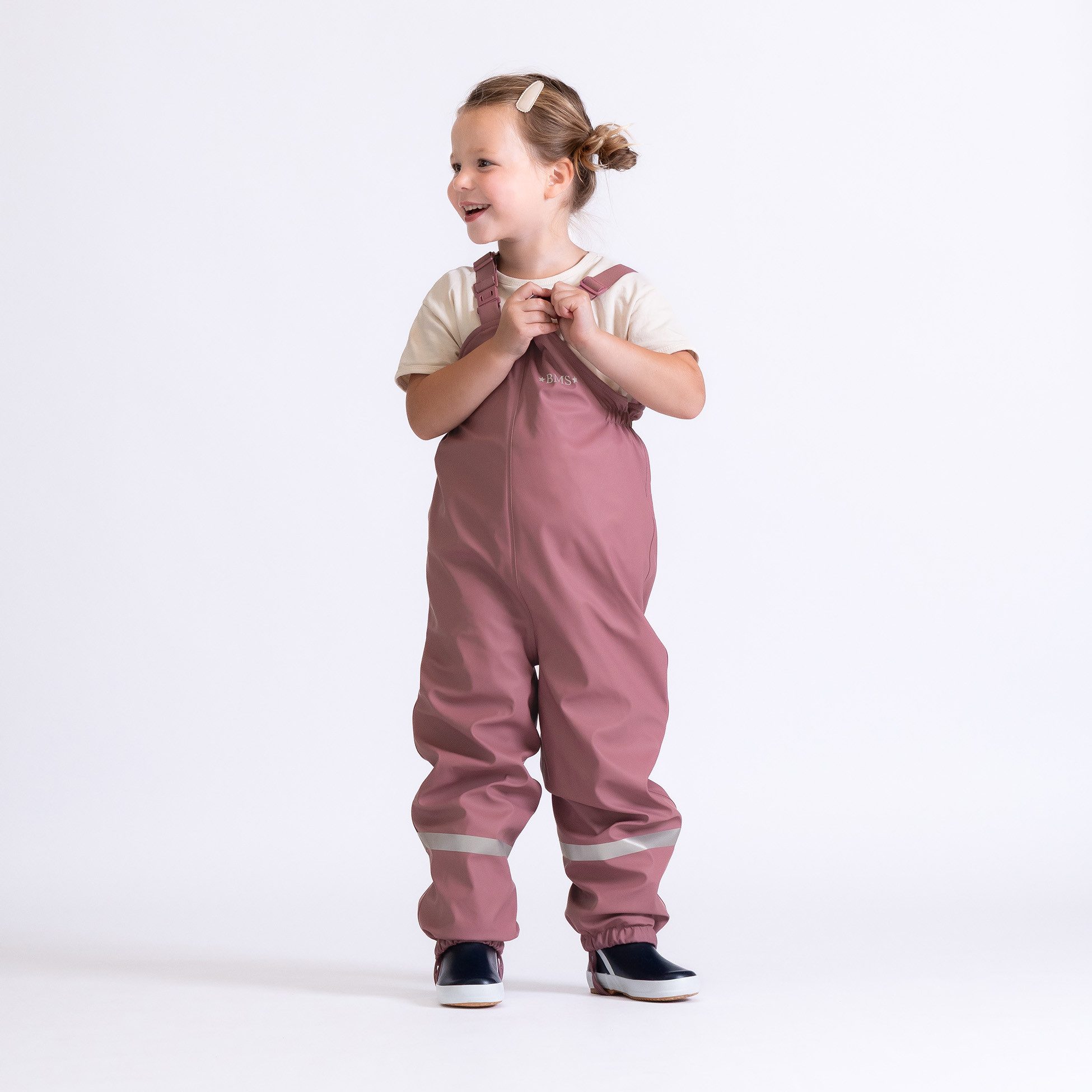 BMS Regen- und Matschlatzhose mit Fleece gefütterte Thermo-Regenlatzhose mitwachsend durch verstellbare Hosenträger