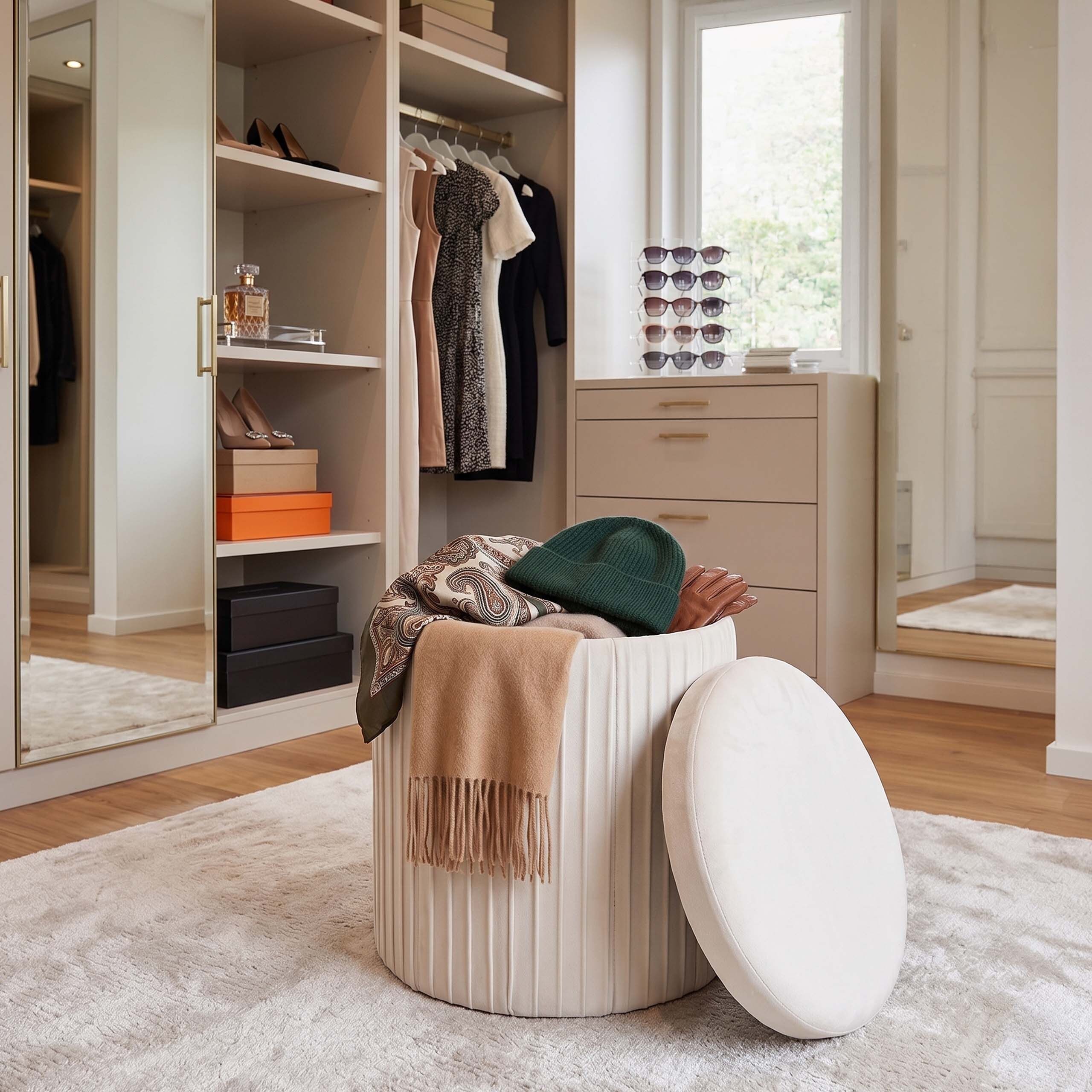 relaxdays Stauraumhocker Hocker aus Samt mit Stauraum (1 St), Creme – Bild 5 von 5