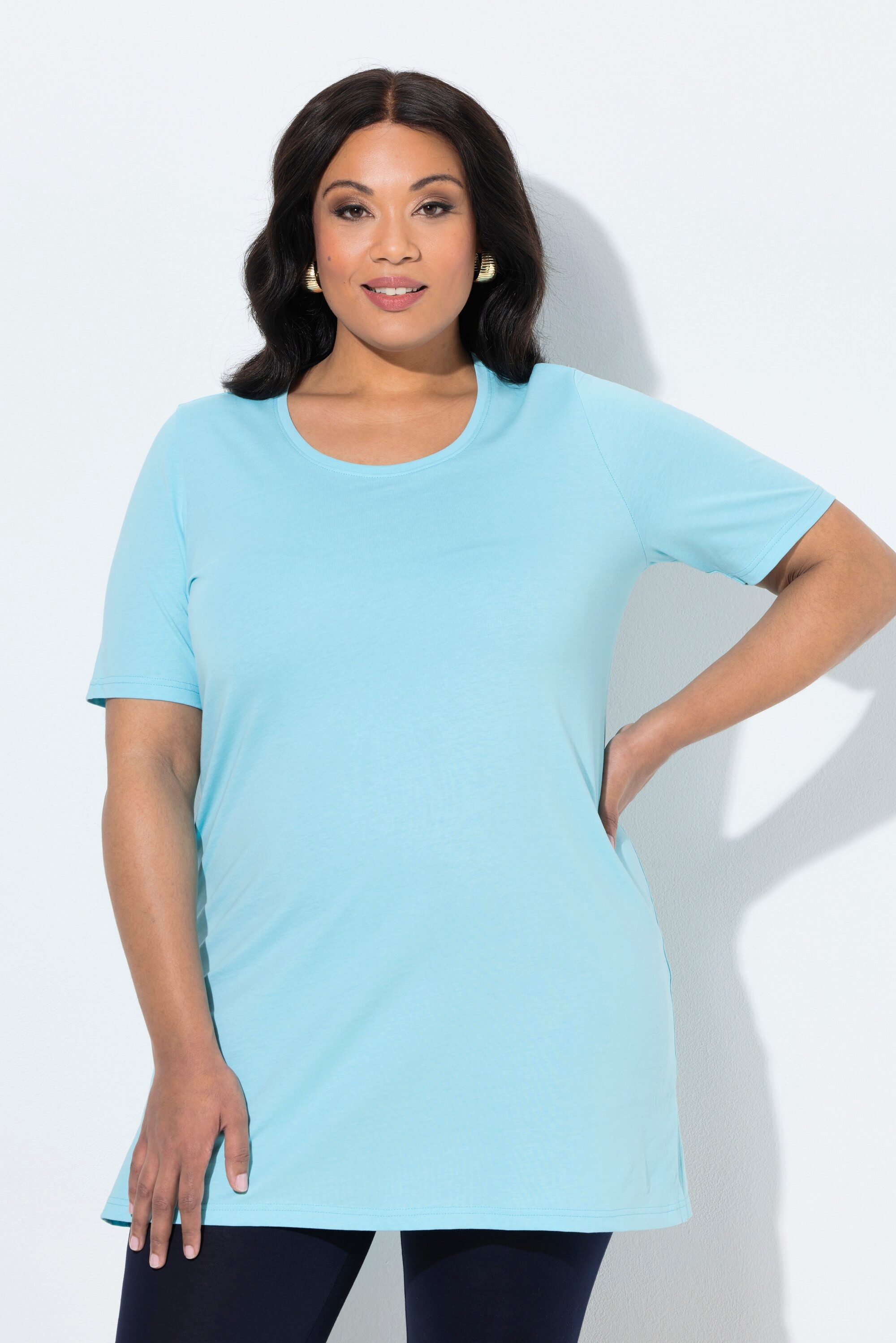 Longshirt Longshirt A-Linie Rundhalsausschnitt Halbarm