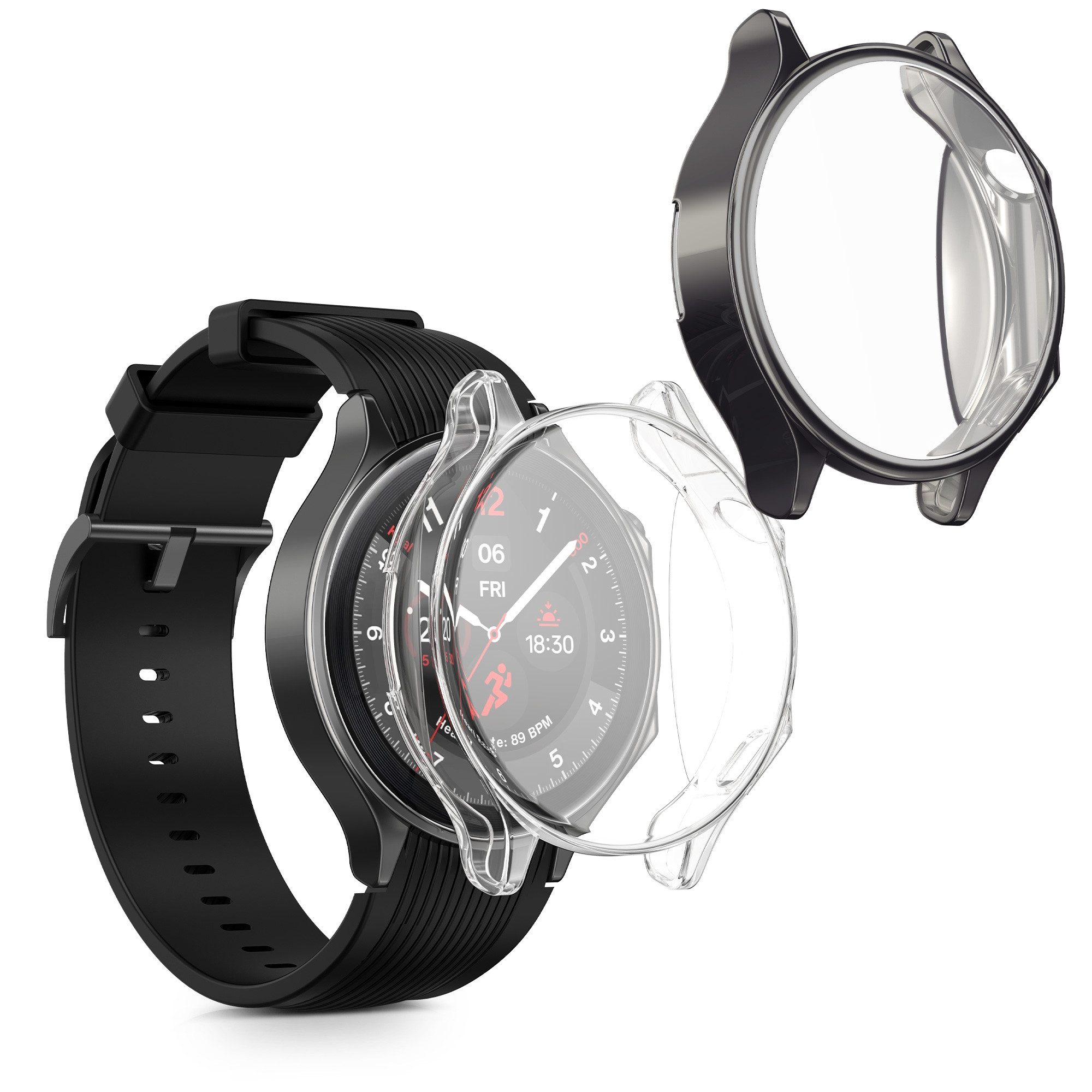 kwmobile Smartwatch-Hülle 2x Silikon Hülle für OnePlus Watch 2 / OPPO Watch X, Schutzhülle Fullbody Display Cover Set aus Silikon