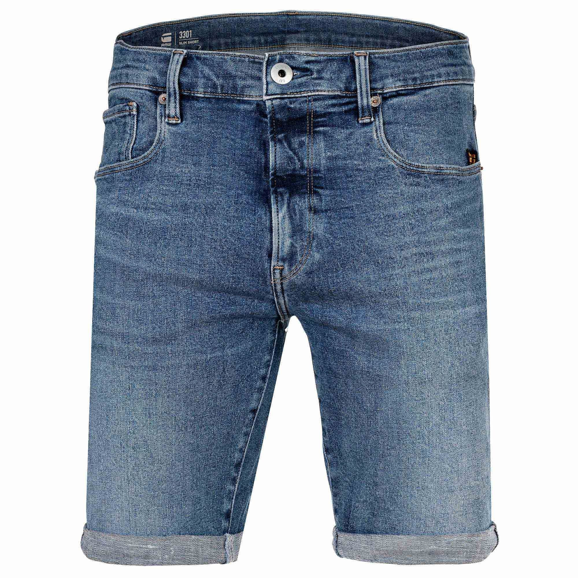 Bermudas Herren Jeans Baumwolle 3301 Slim Short