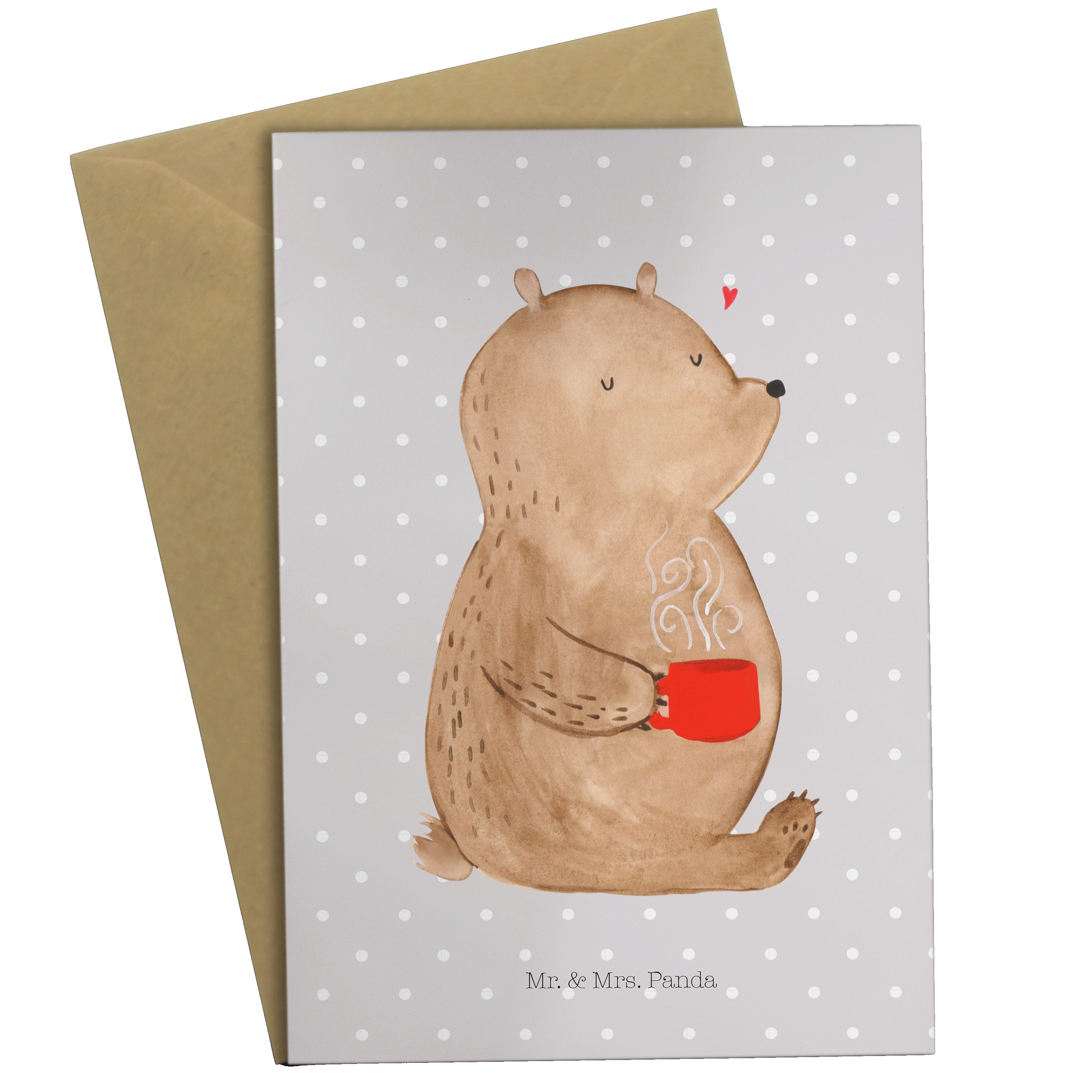 Mr. & Mrs. Panda Grußkarte Bär Kaffee - Grau Pastell - Geschenk, Teddy, Geburtstagskarte, Welt e