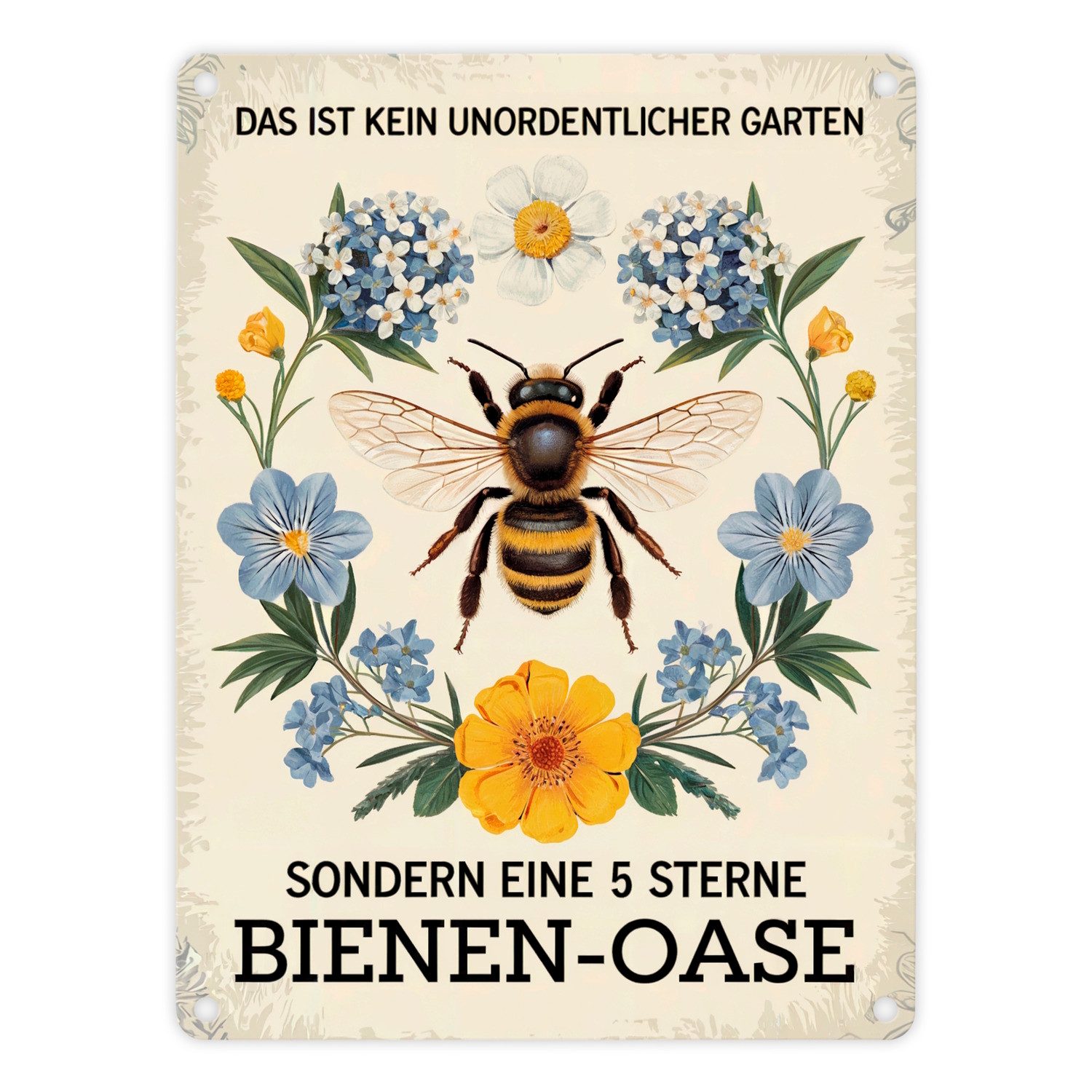 speecheese Metallschild Biene mit Blumen DAS IST KEIN UNORDENTLICHER GARTEN günstig online kaufen