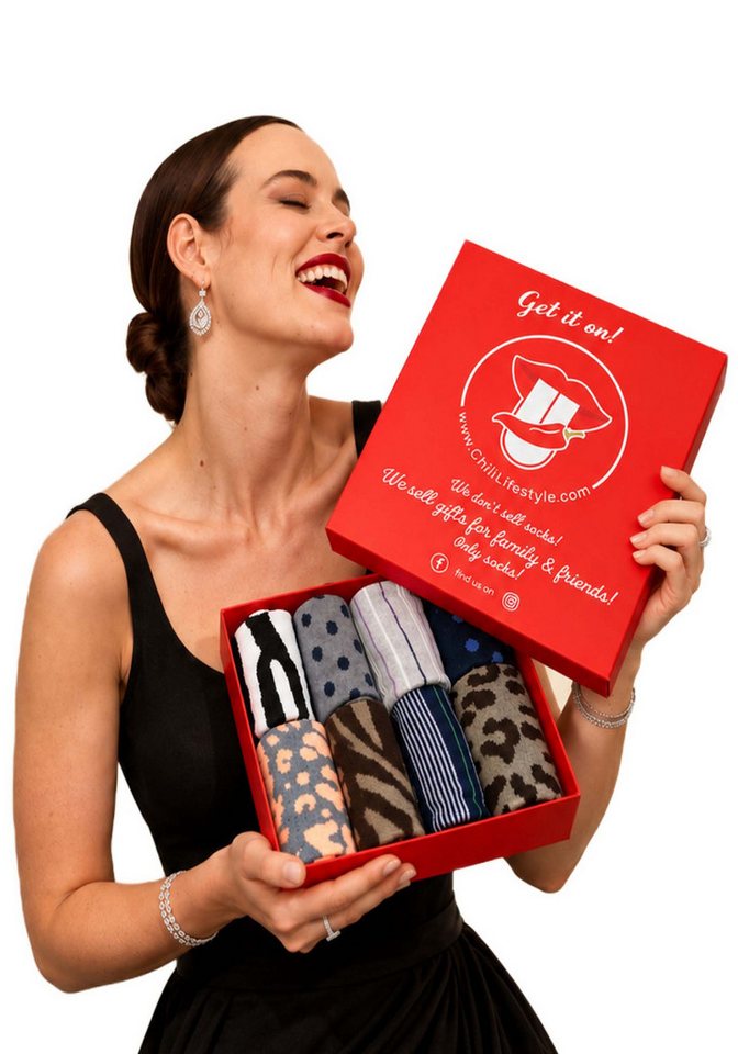 Chili Lifestyle Freizeitsocken Baumwollsocken LIMITED EDITION Unisex Lustige Bunte Socken (Multipack, 8-Paar, LADY 8 Farben - Baumwollsocken mit Weichbund ohne Gummidruck) Geburtstagsgeschenk für Damen und Herren in exklusiver Geschenkbox
