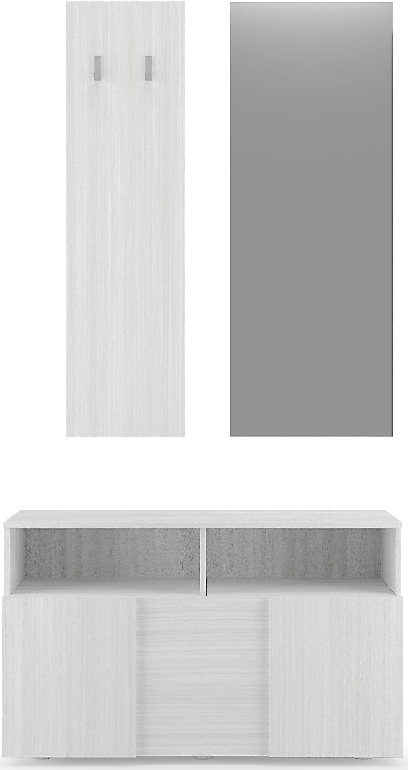 Home affaire Garderoben-Set Dama 3tlg. Breite 91 cm, Höhe 187 cm, Front in 3D-Optik, (3-St), (Schuhbank, Garderobenpaneel, Spiegel) Eucalipto