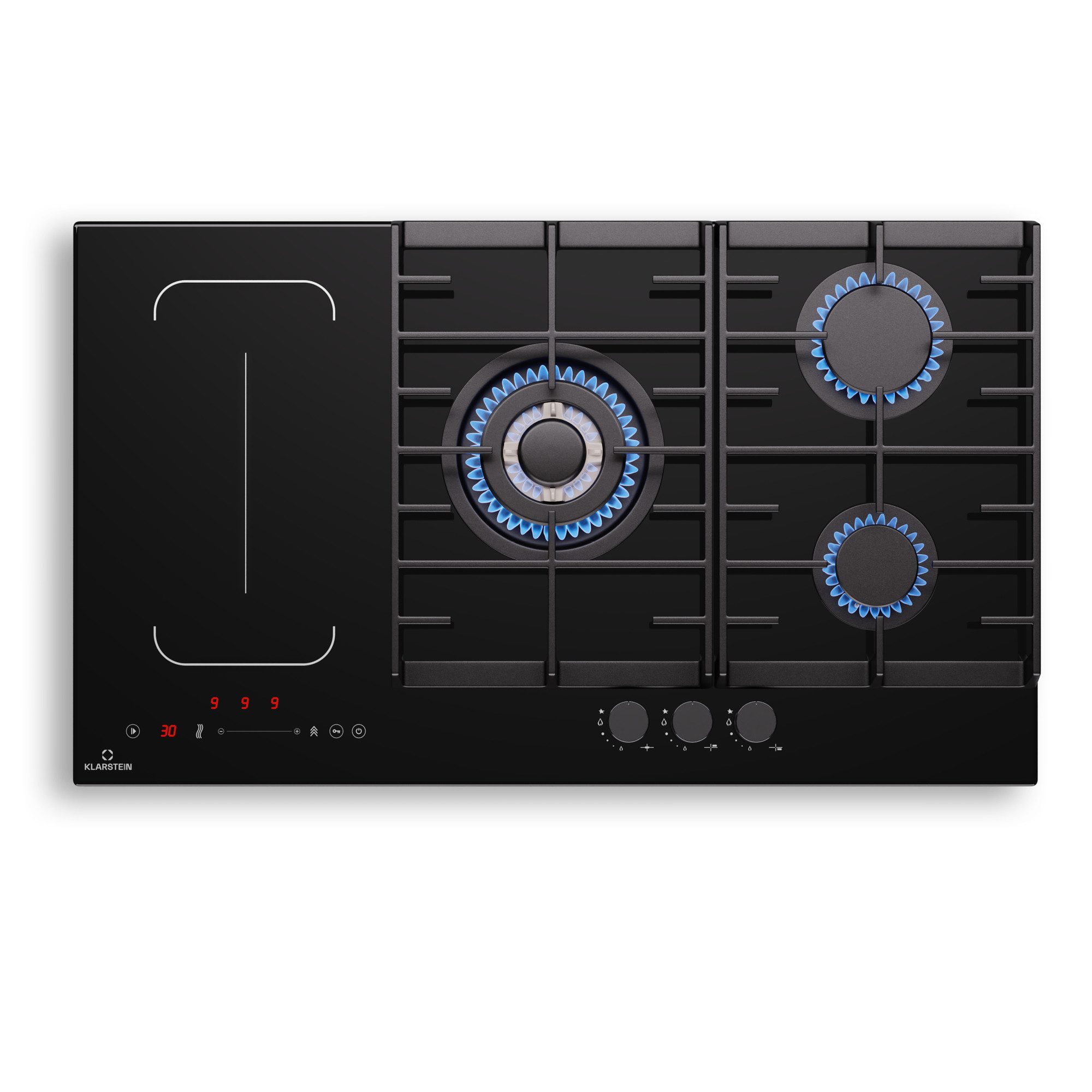 Klarstein Induktions-Kochfeld MultiChef 5 Induktion + Gas 5 Zonen 3 Gas + 2 Induktion mit Slider, Einbau-Kochfeld Hob Hybrid mit Schieberegler & Stop&Go-Funktion