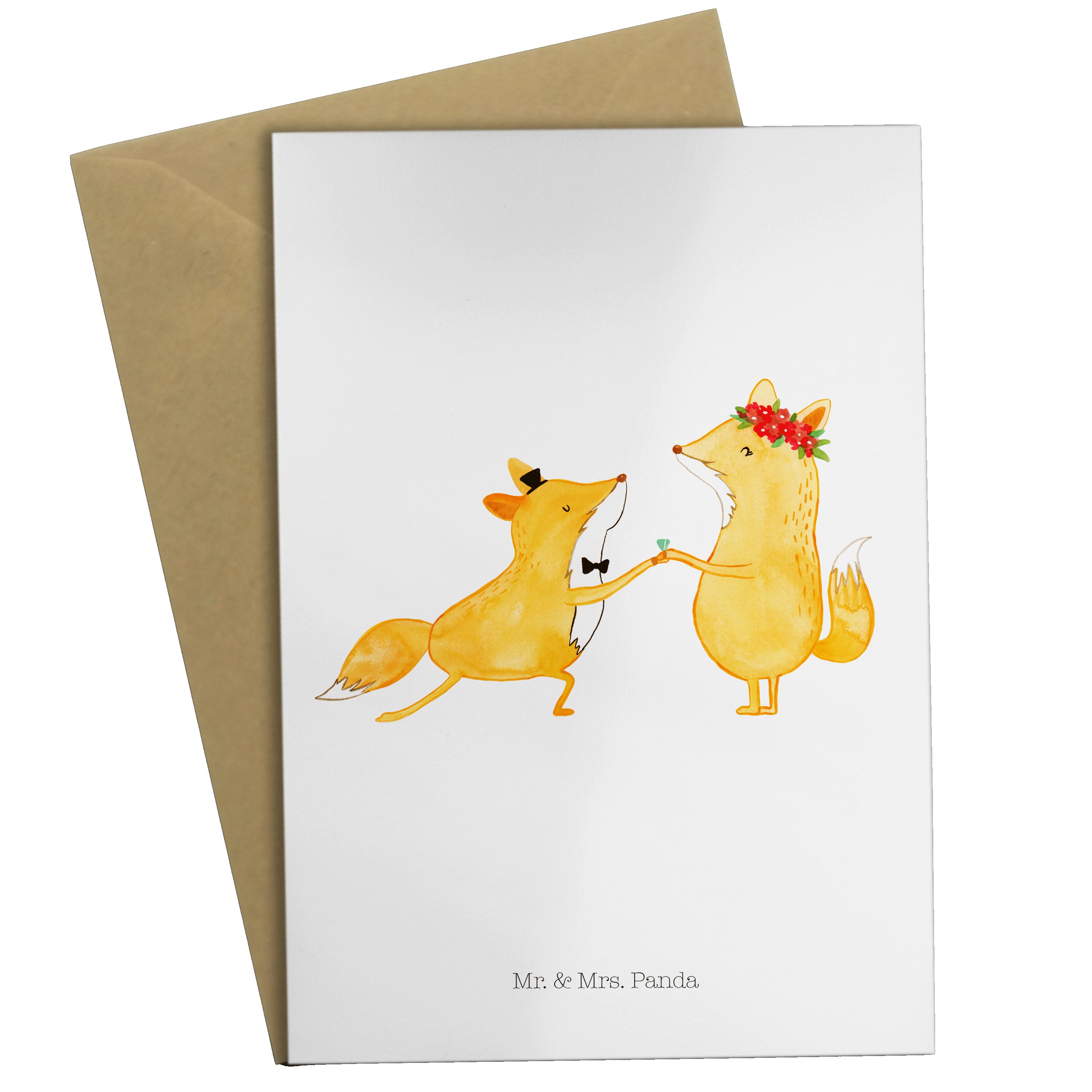 Mr. & Mrs. Panda Grußkarte Füchse Hochzeit - Weiß - Geschenk, Hochzeitsgeschenk, Karte, Hochzeit