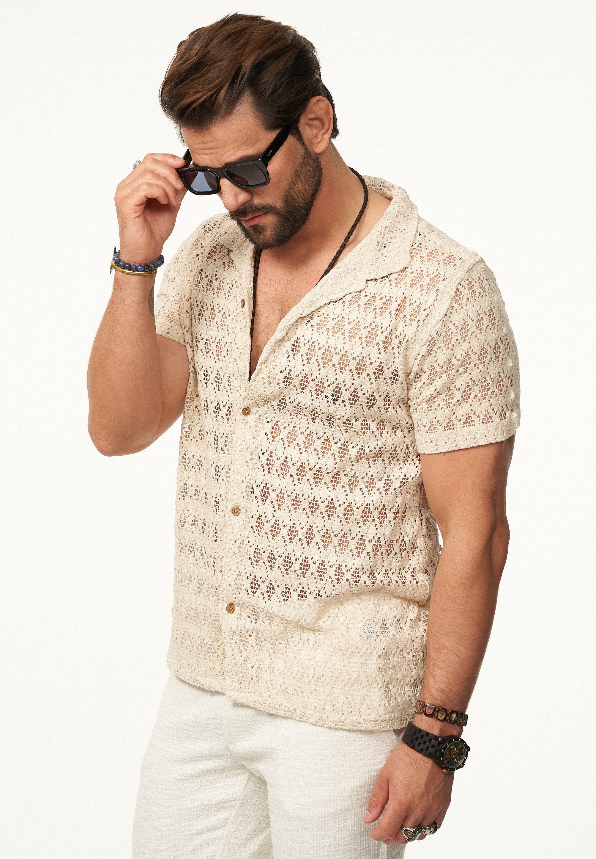 SOULSTAR Kurzarmhemd im Vintage Summer-Look Herren Kurzarm Strick Polo-Hemd günstig online kaufen