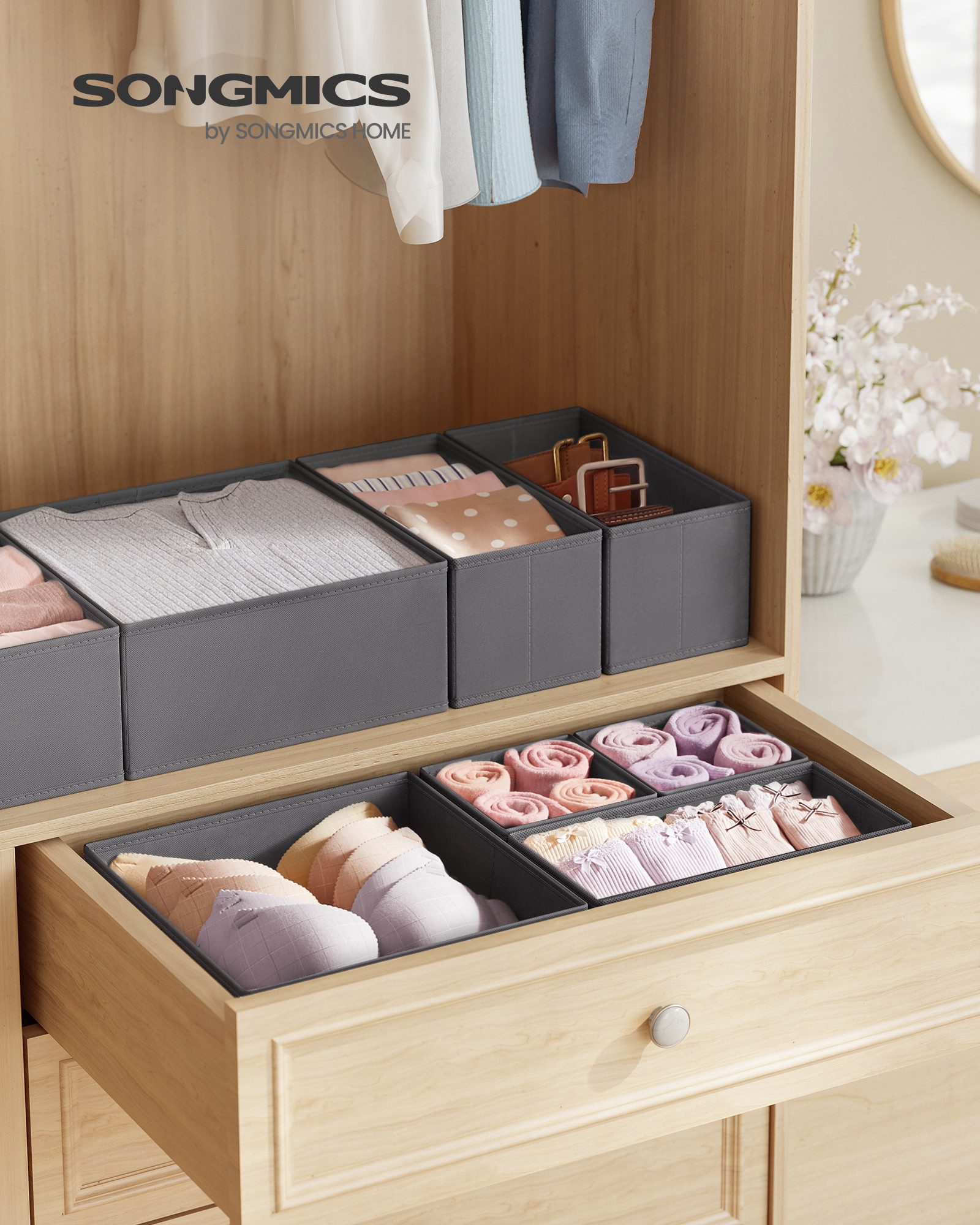 SONGMICS Aufbewahrungsbox aus Stoff, faltbare Box, für Socken, Unterwäsche, Schubladen-Organizer 12er Set, Krawatten und Schals – Bild 3 von 5