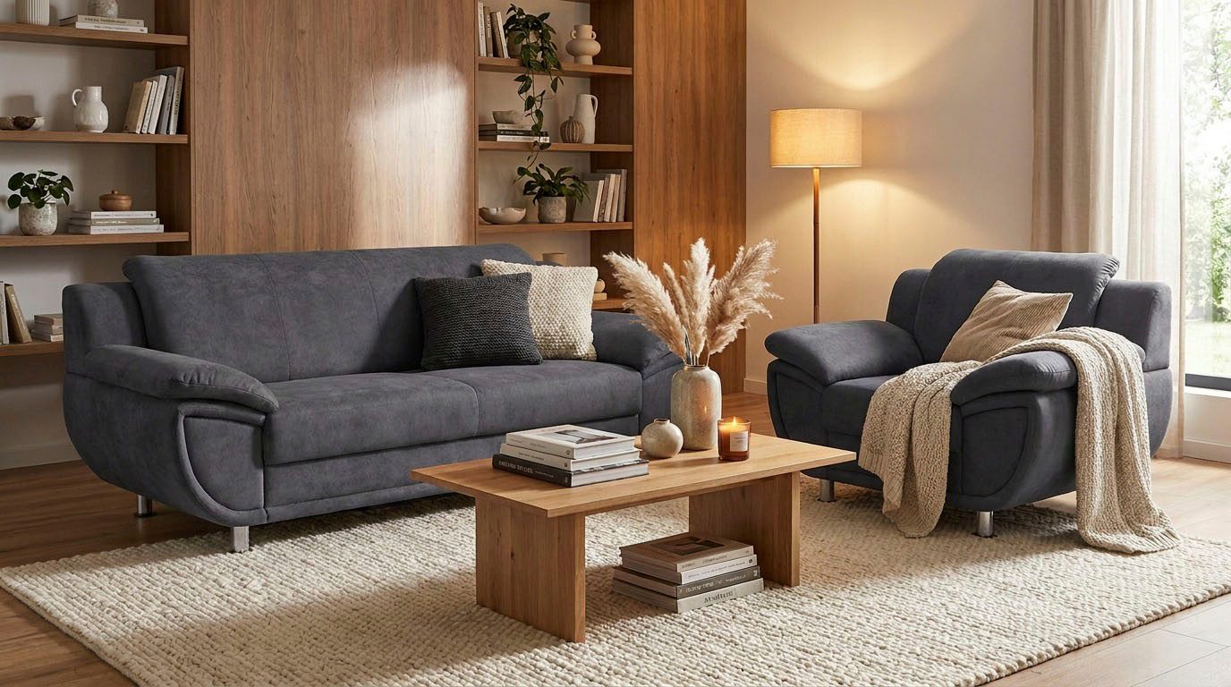 TRENDMANUFAKTUR 3-Sitzer Rondo 207 cm, 3-Sitzer, komfortabel, Federkern optional, Chromfüße, wahlweise mit Federkern, pflegeleichte Bezügen, Unser Dauertiefprei – Bild 2 von 5