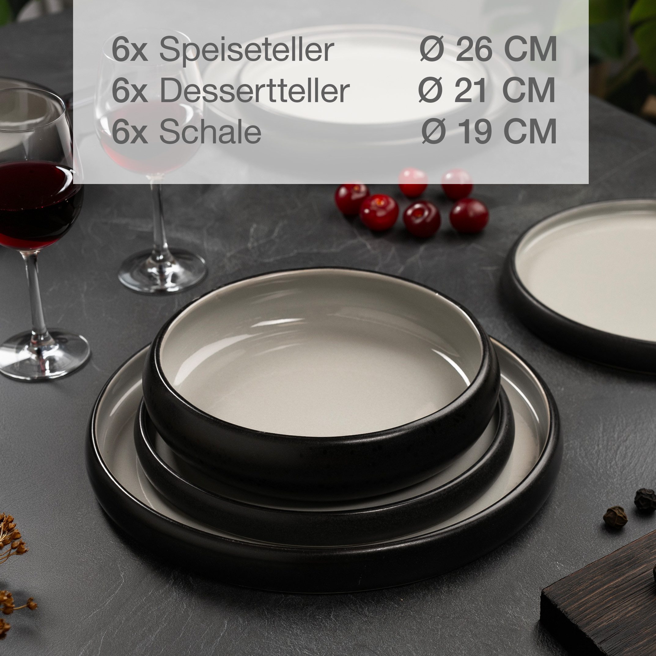 Moritz & Moritz Tafelservice SOLID UNI Geschirrset Grau (18-tlg), 6 Personen, Steinzeug, Kombigeschirr für 6 Personen