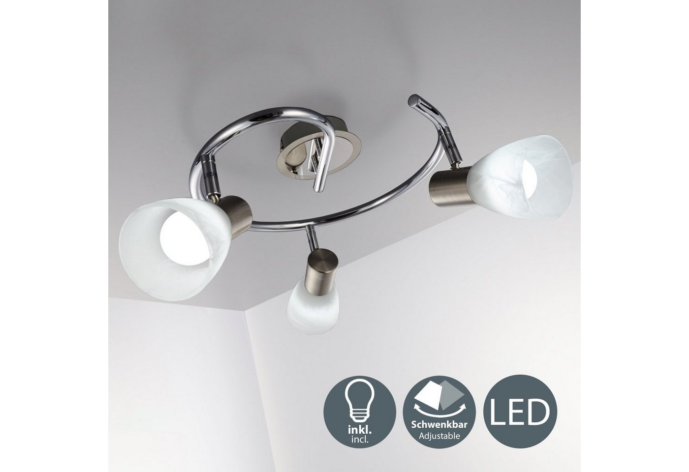 B.K.Licht LED Deckenspot »Lunas«, LED Deckenleuchte schwenkbare Spots Deckenlampe Chrom Glas-Lampenschirm E14-HomeTrends