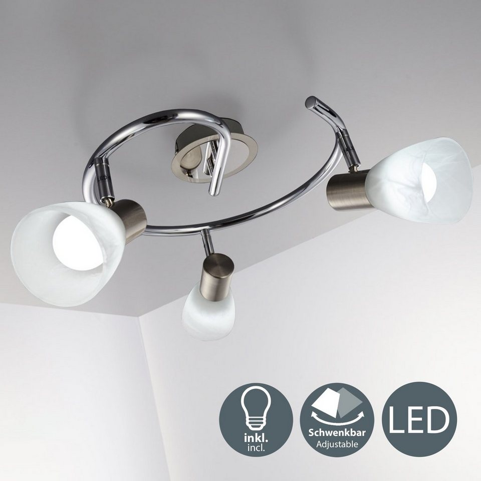 B.K.Licht LED Deckenspot Lunas, Leuchtmittel wechselbar, Warmweiß, LED  Deckenleuchte, schwenkbare Spots, Chrom, Glas-Lampenschirm, E14