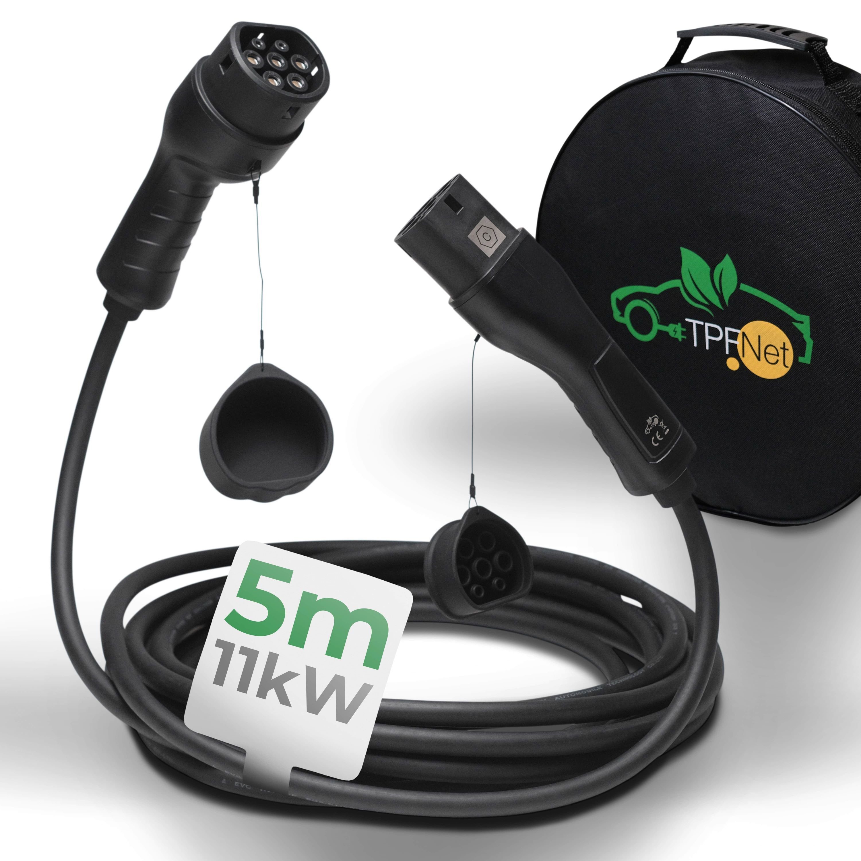 TPFNet Typ 2 E-Auto 11kW Ladekabel 16A Autoladekabel, Typ 2-Stecker, Typ 2  (500 cm), Elektroauto Ladekabel Typ 2, IP65 geschützt, 3-Phasig, 5m