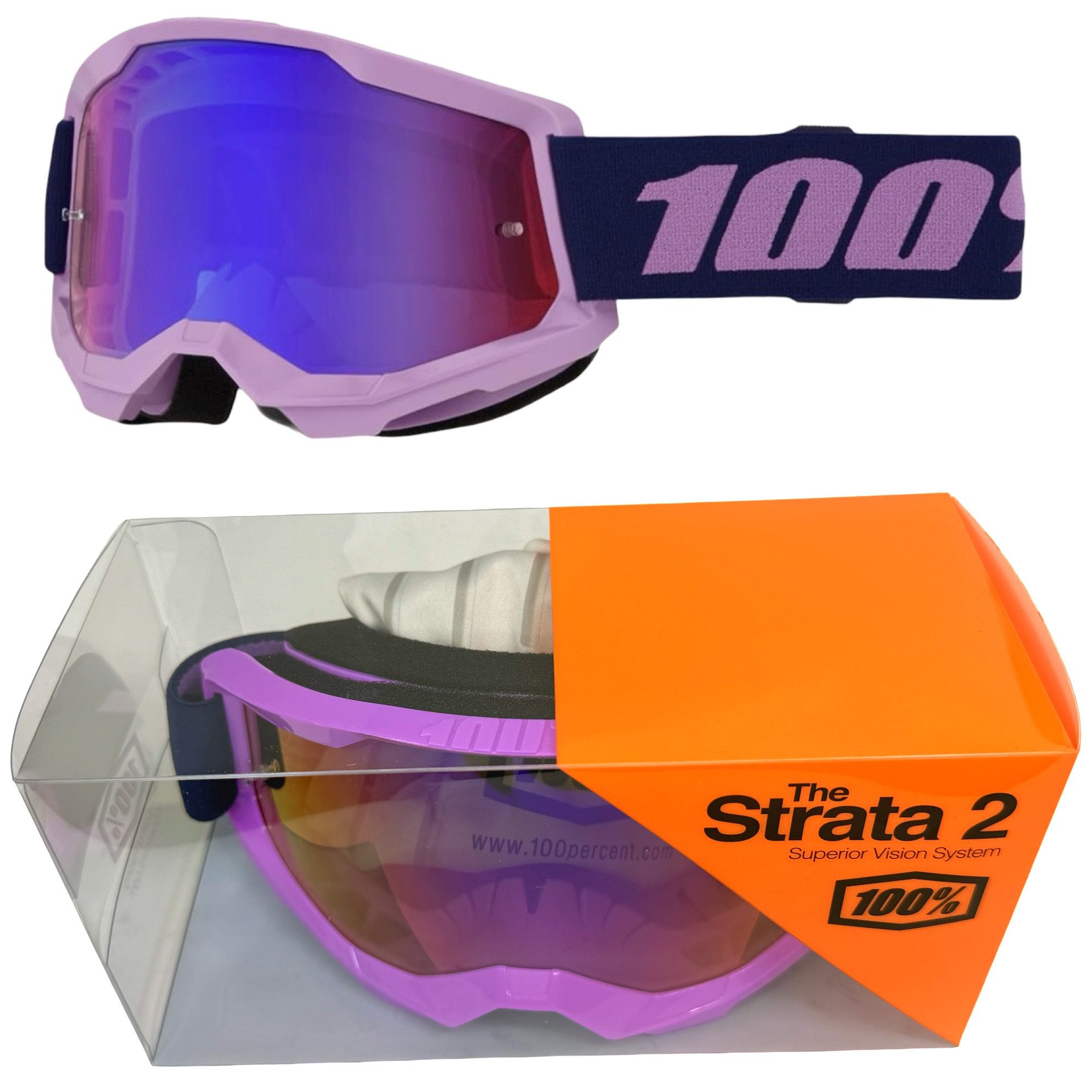 100% Motorradbrille 100% Strata V2 goggle Motocross Brille Lila Verspiegelt